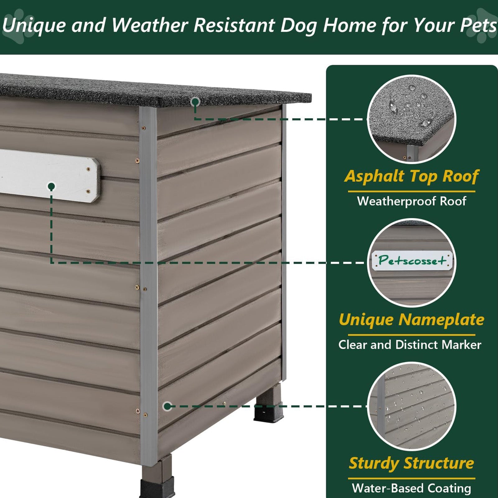 43.3”L Wooden Outdoor Dog Kennel with Anti-Chewing Iron Frames-PET65