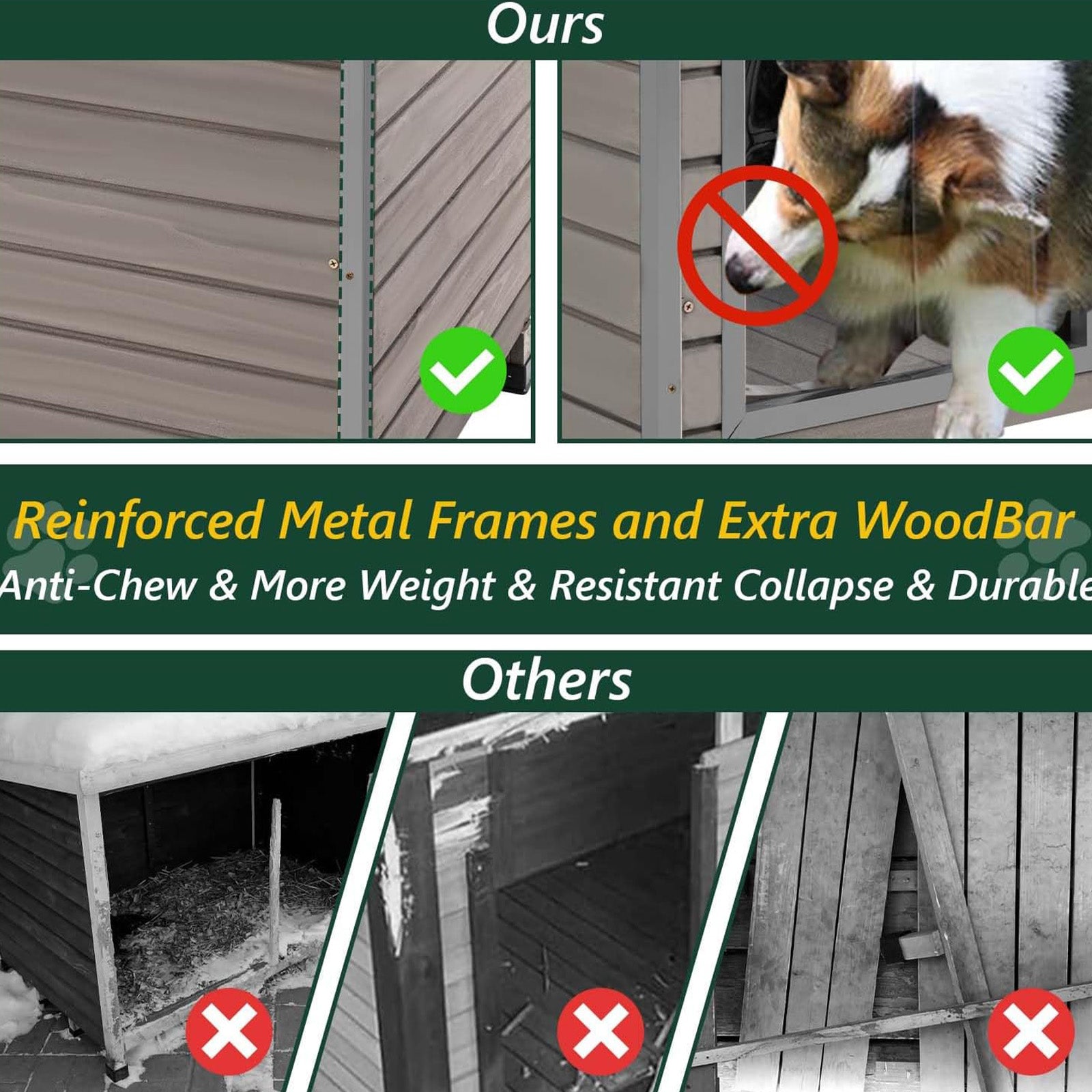 43.3”L Wooden Outdoor Dog Kennel with Anti-Chewing Iron Frames-PET65