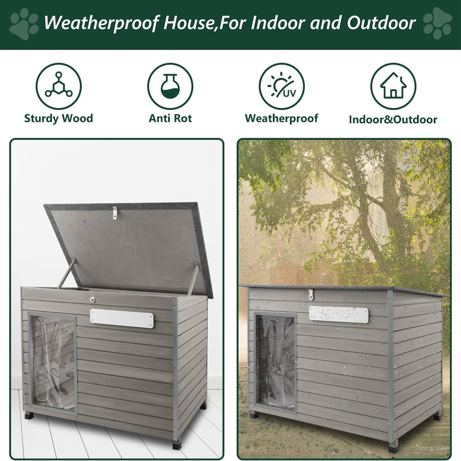 43.3”L Wooden Outdoor Dog Kennel with Anti-Chewing Iron Frames-PET65