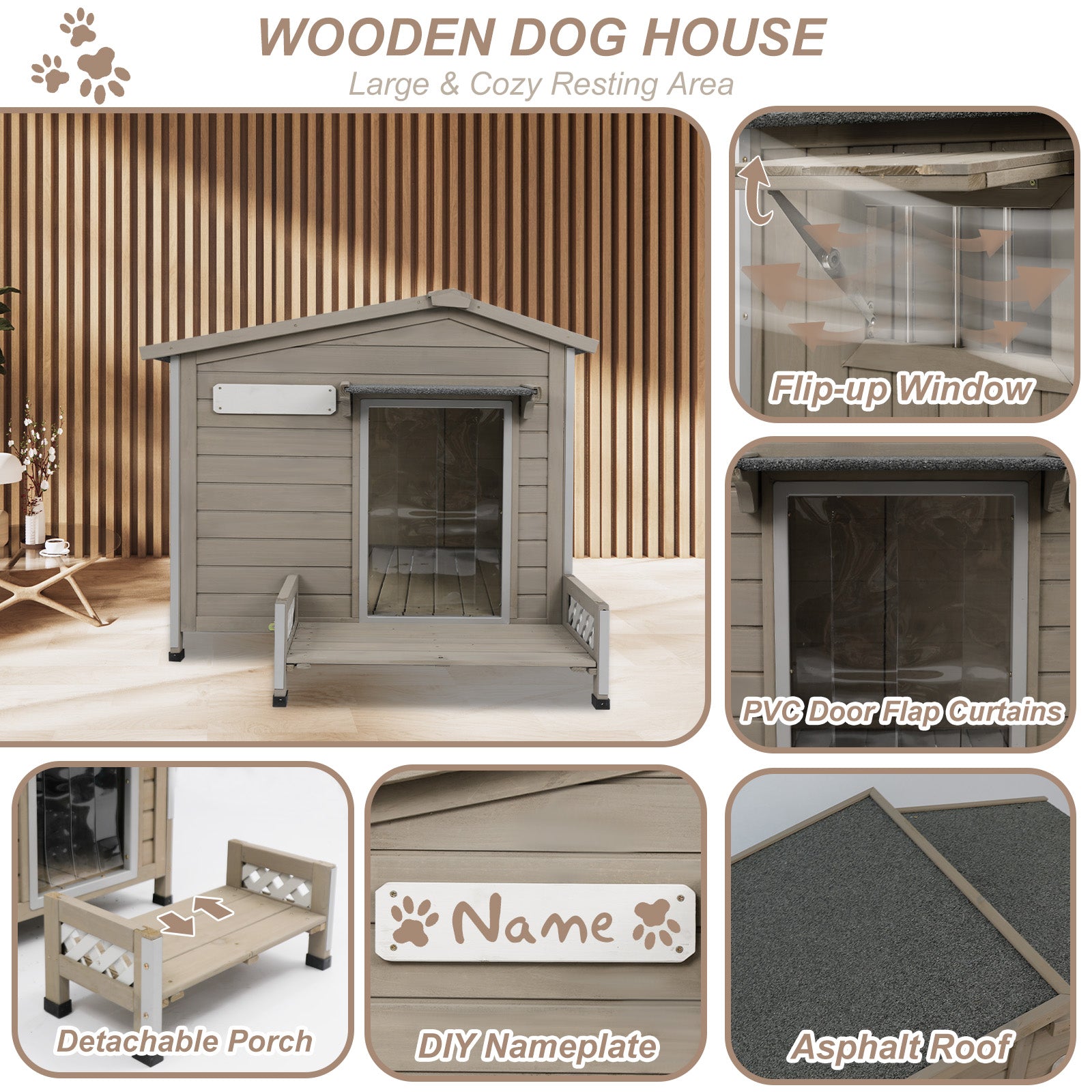 Weatherproof Durable Dog Kennel with Porch 27.8″H-PET66