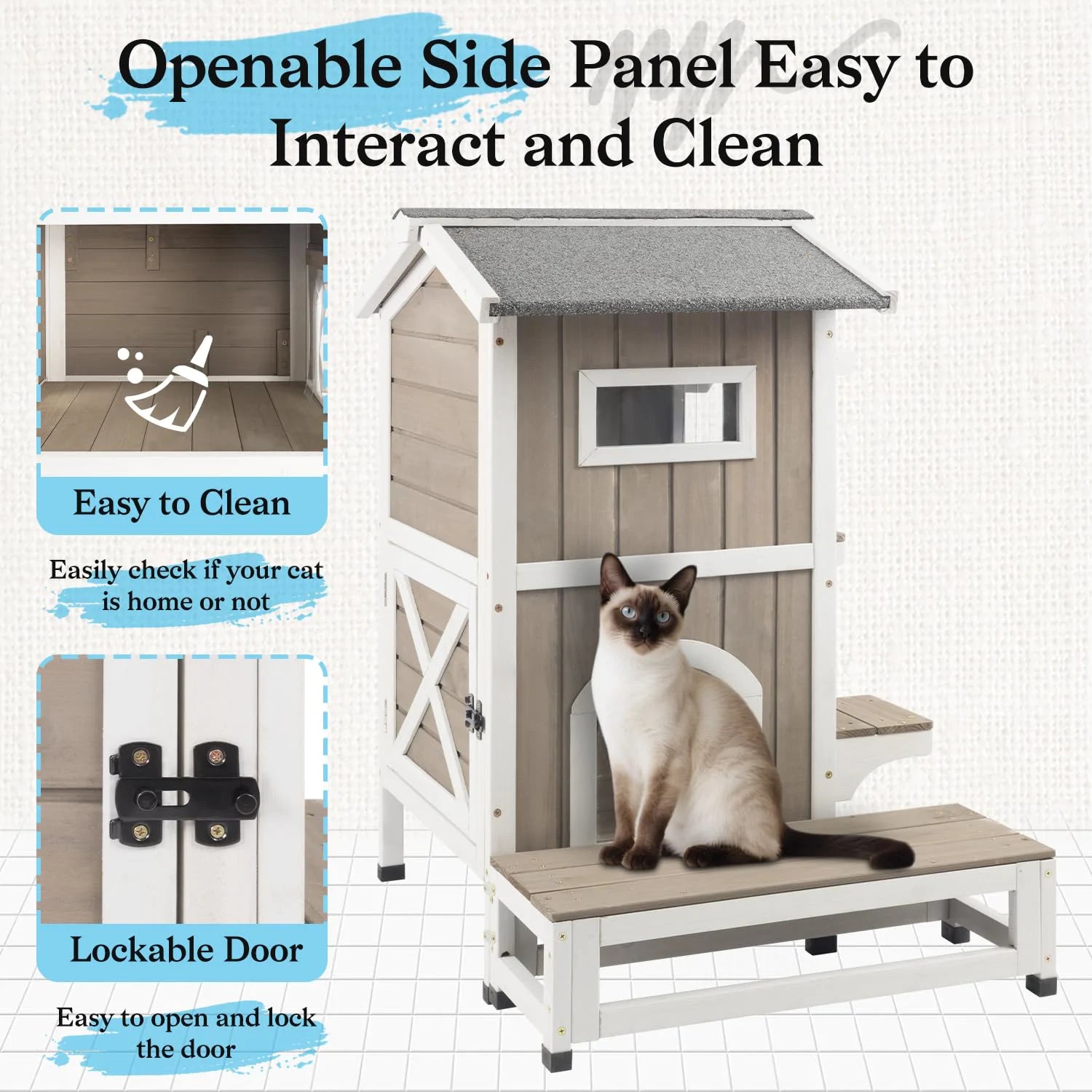 PETSCOSSET outdoor cat shelter with waterproof roof and balcony