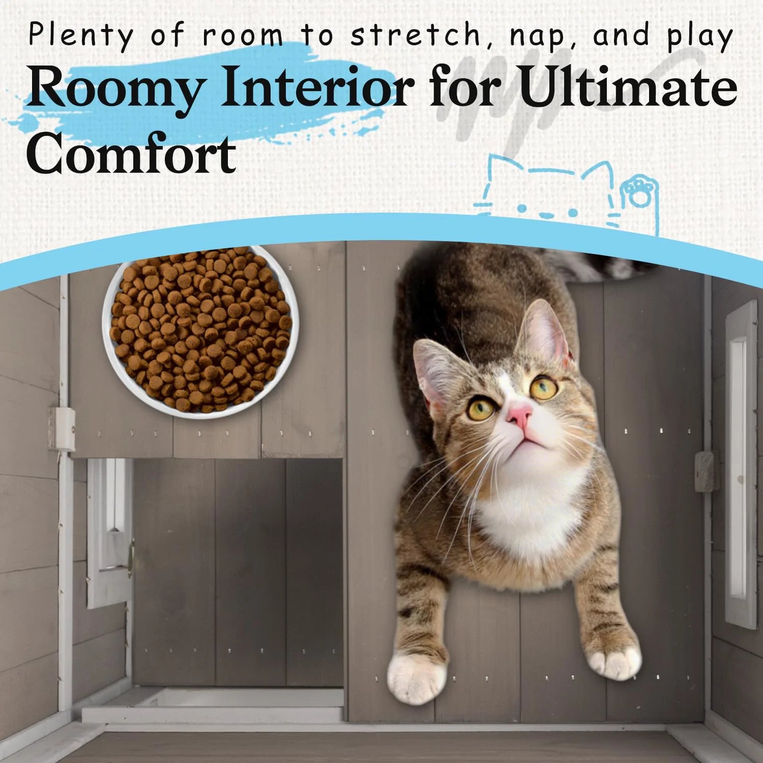 Wooden pet house for cats with secure balcony and strong structure