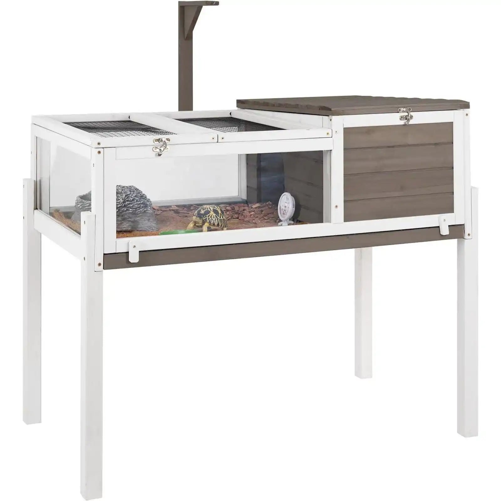 PETSCOSSET 37″L Tortoise Habitat Turtle Enclosure Wooden Indoor Reptile Cage for Small Animals, Grey