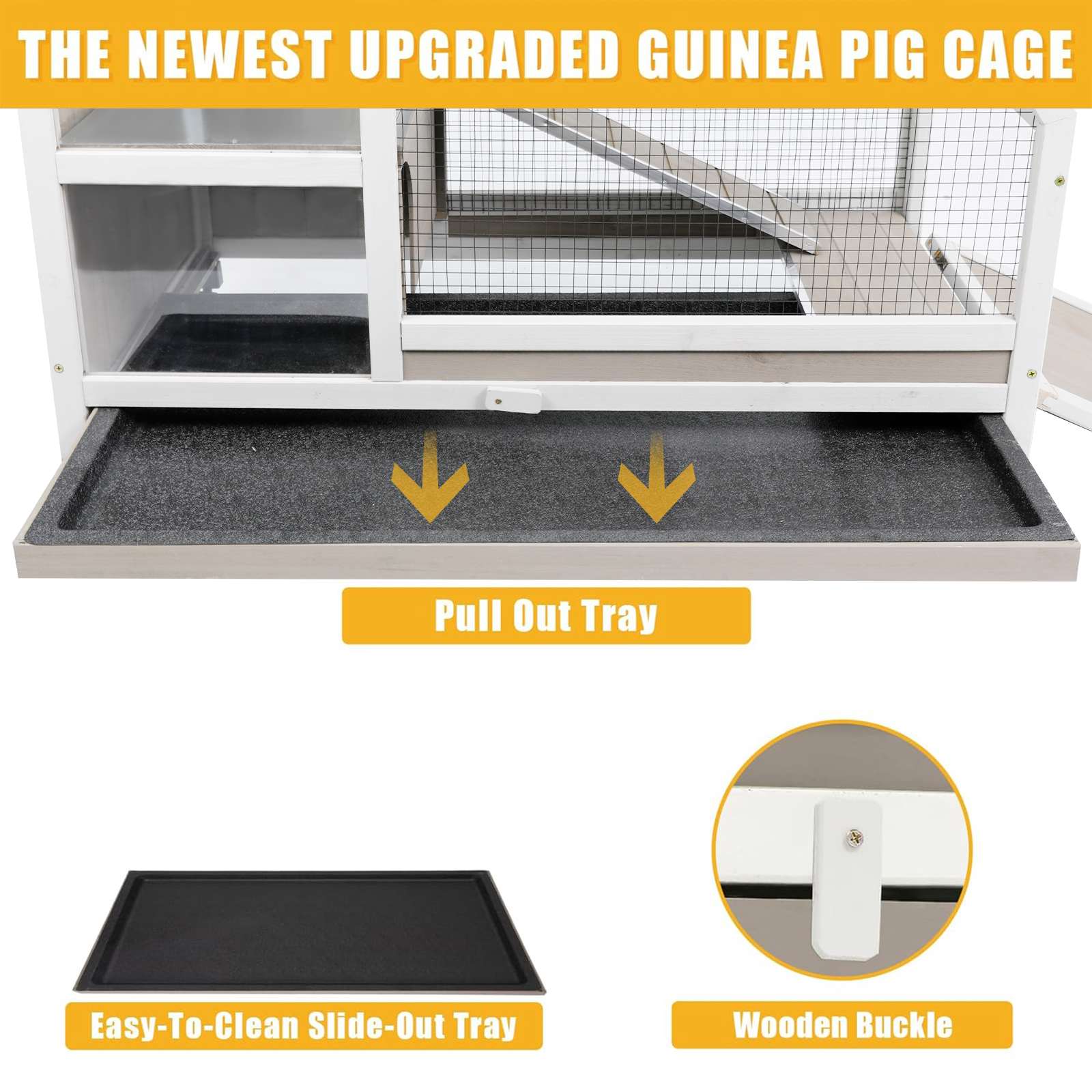 PETSCOSSET Indoor Guinea Pig Cage on Wheels, Large Small Animal Habitat with Ramp, Hideout & Deep Pull-Out Tray for Rabbit, Chinchilla, Rat