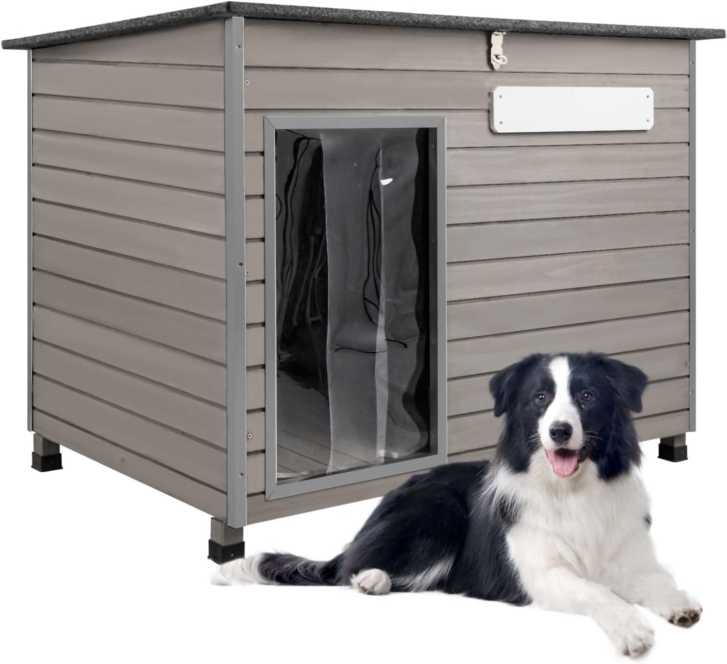PETSCOSSET PET65 gray wooden outdoor dog house with anti-chewing iron frames