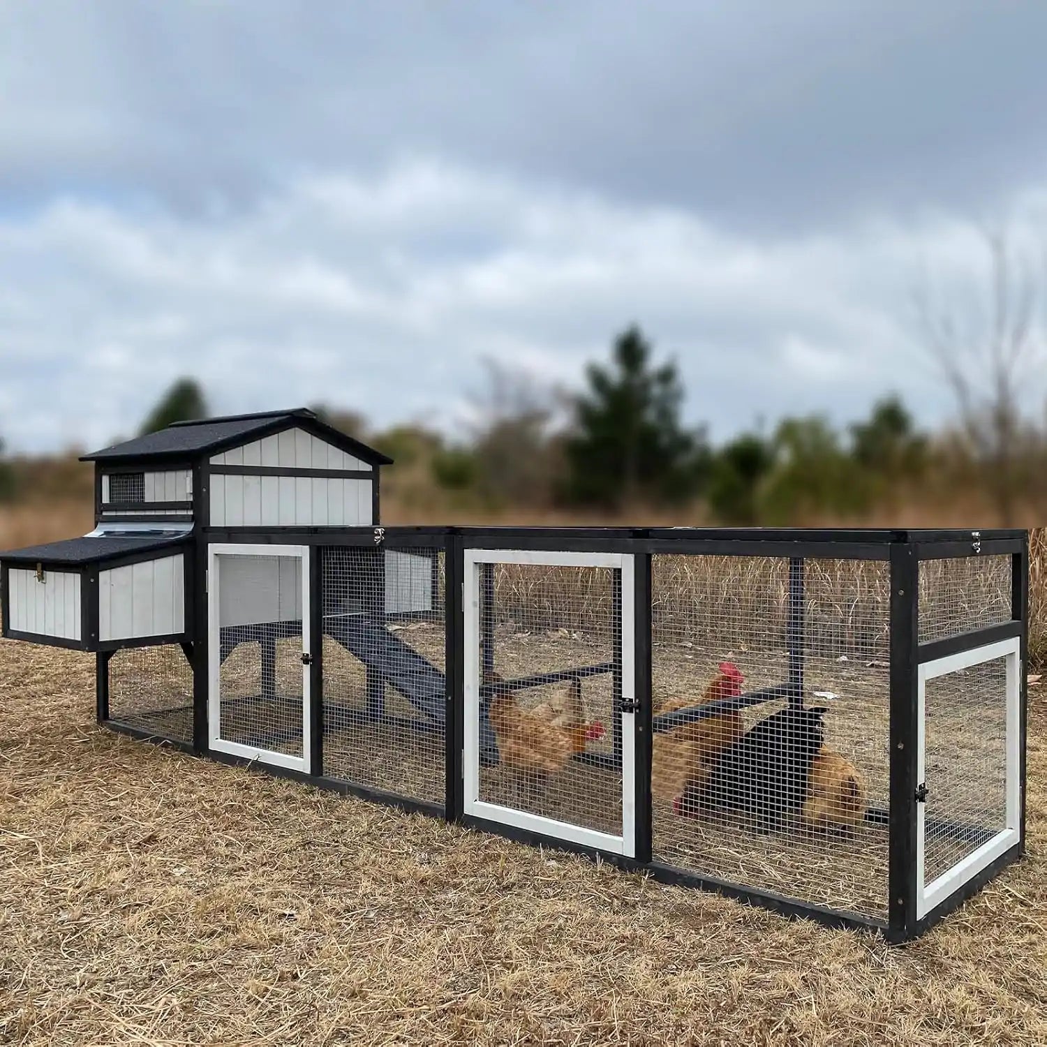 PETSCOSSET PET27 116″L extra large black chicken coop with nesting boxes