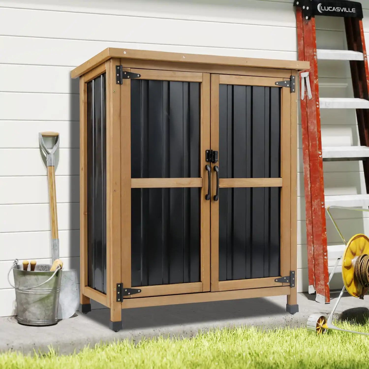 PETSCOSSET 38.8″L Outdoor Storage Shed, Garden Storage Cabinet, Brown