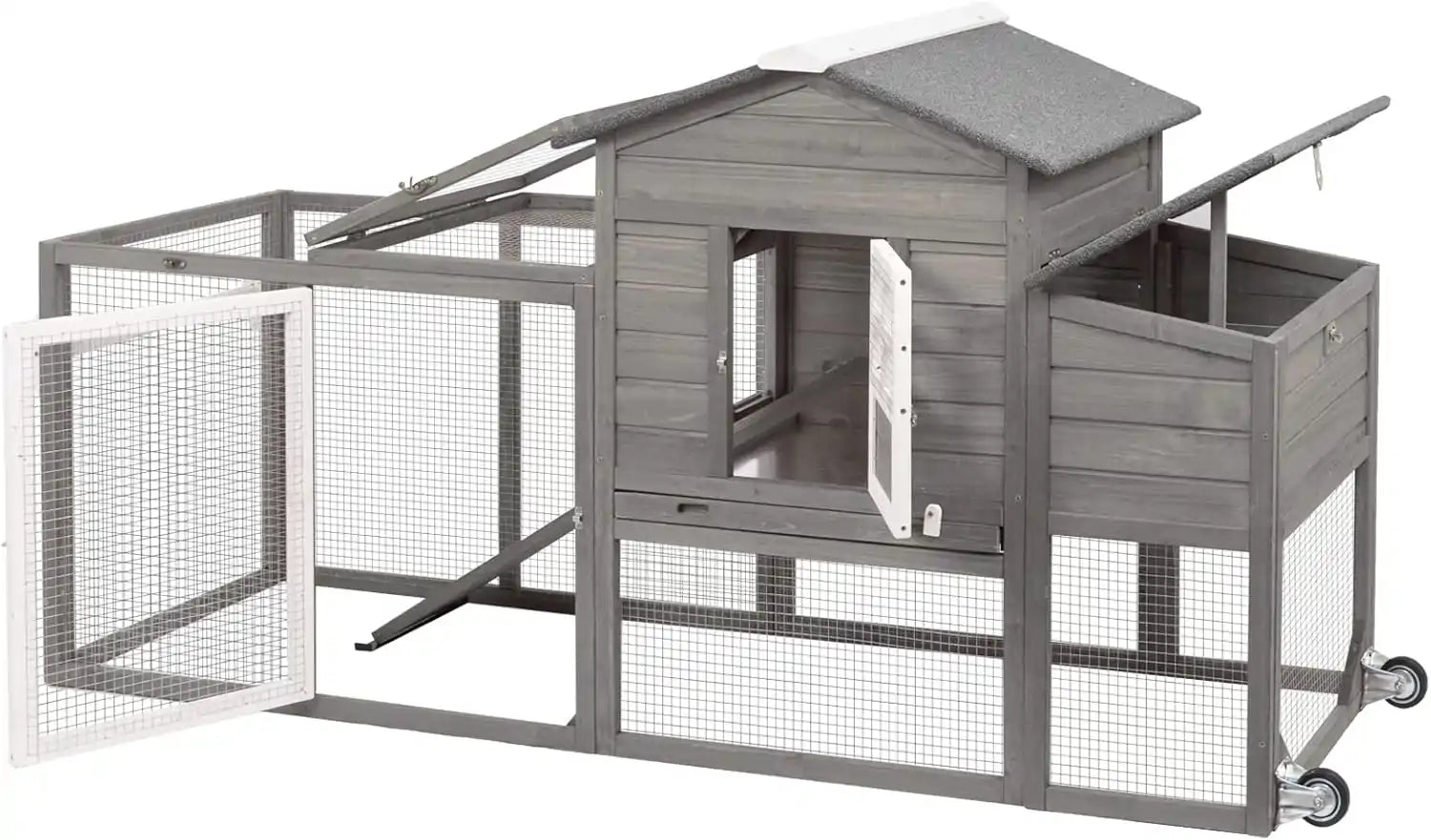 PETSCOSSET 78.7″Chicken Coop with Run Large Wooden Chicken House with Wheels,Combinable,Gray