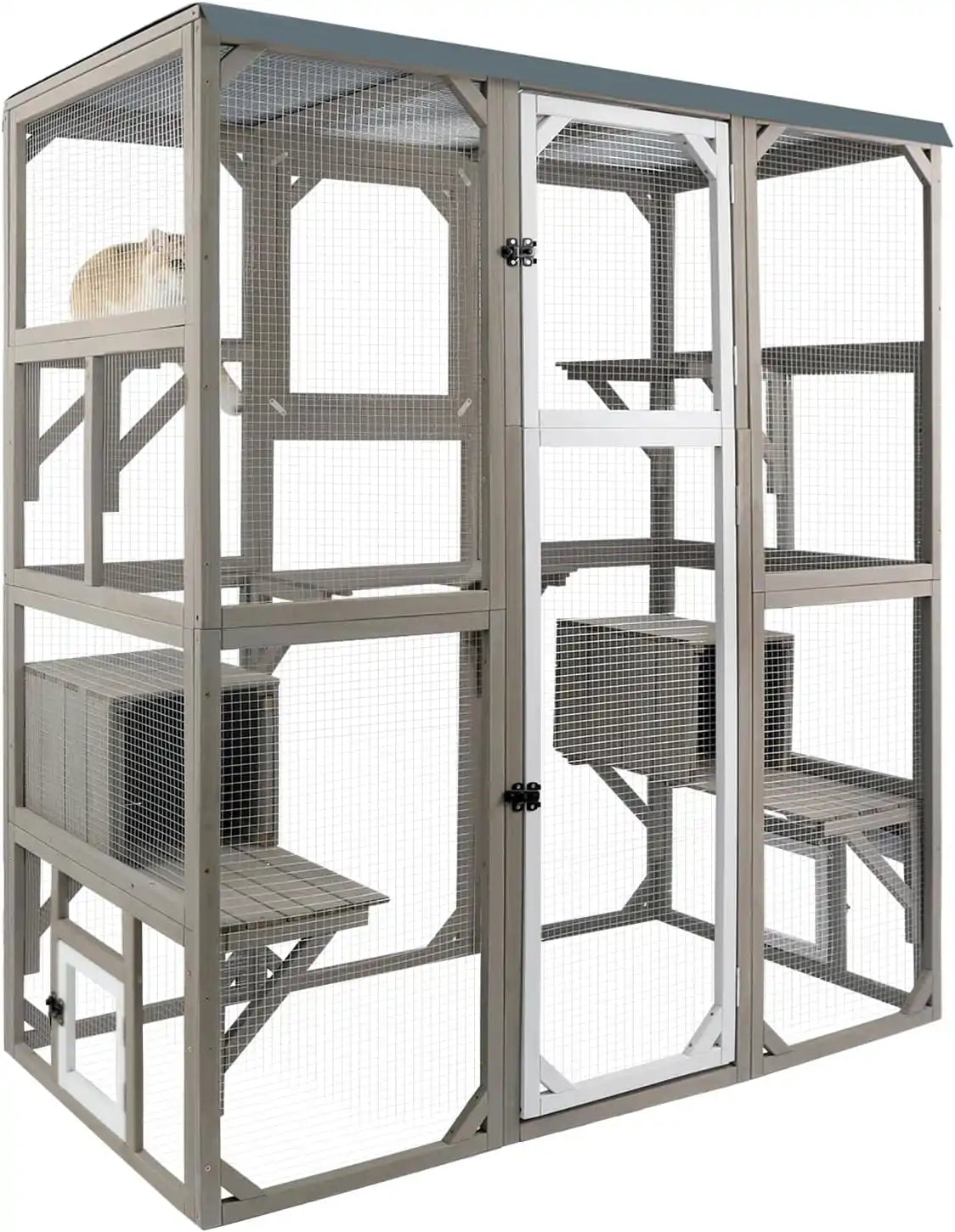 PETSCOSSET PET16 large outdoor catio with platforms in gray