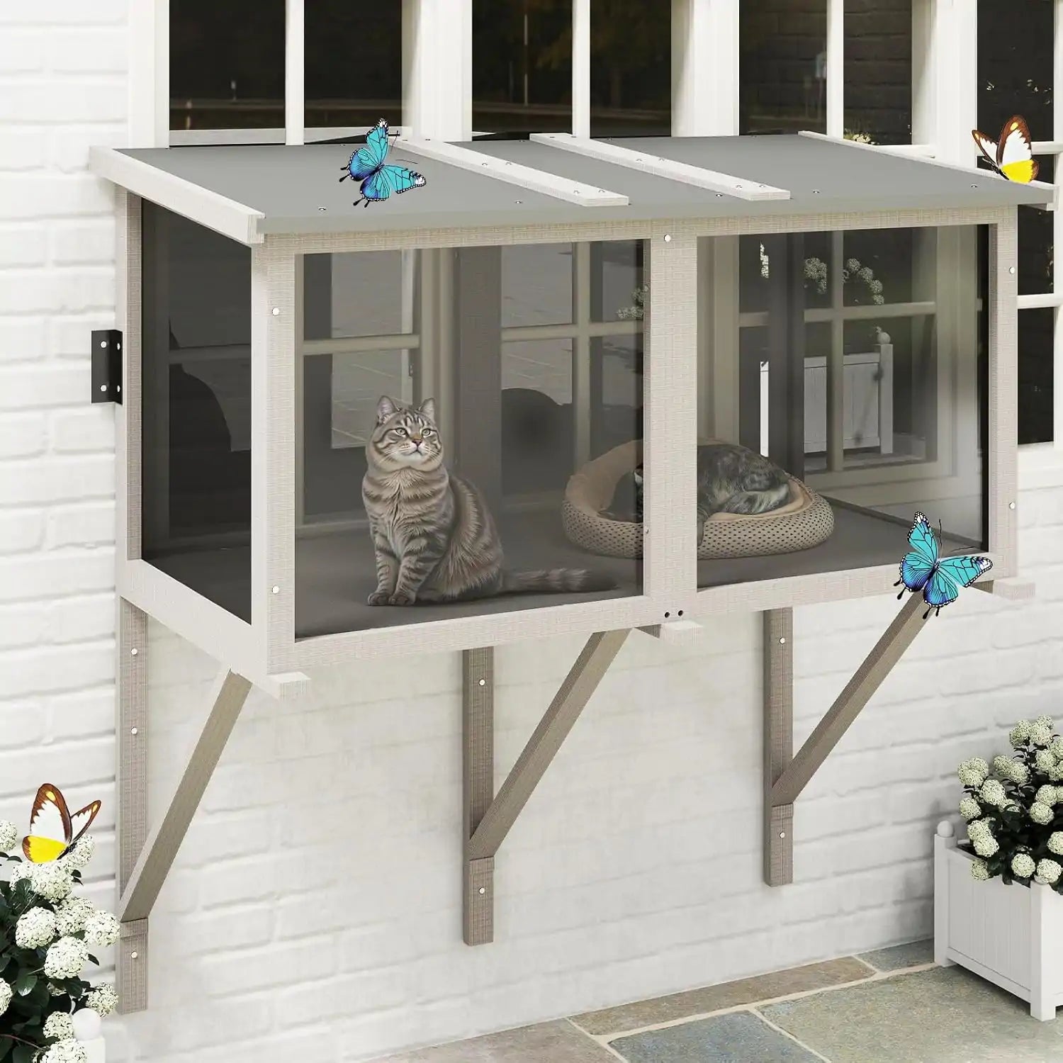 PETSCOSSET PET07 cat window box mounted outside a house window