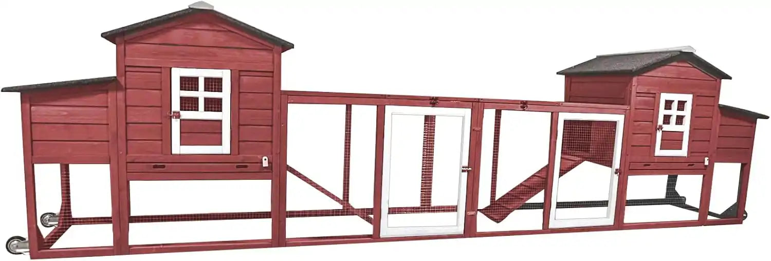 PETSCOSSET PET21W 78.7″ red chicken coop with run and wheels