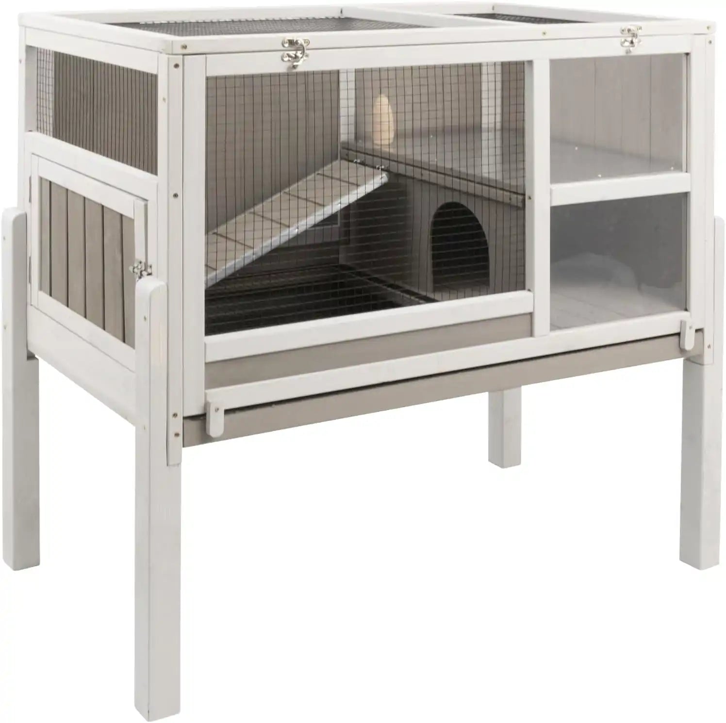PETSCOSSET PET37 38″L white and grey guinea pig cage with ramp