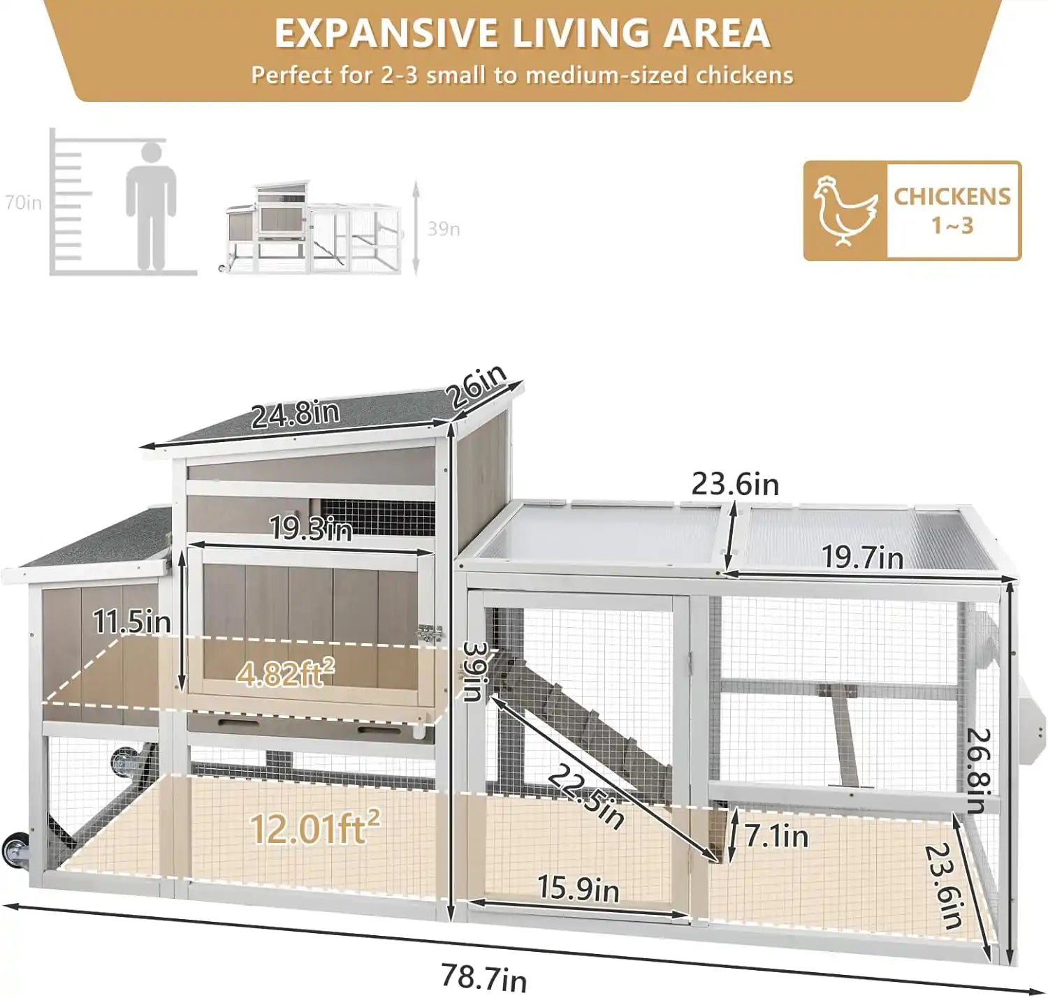 Large hen house with spacious run and enclosed roosting area