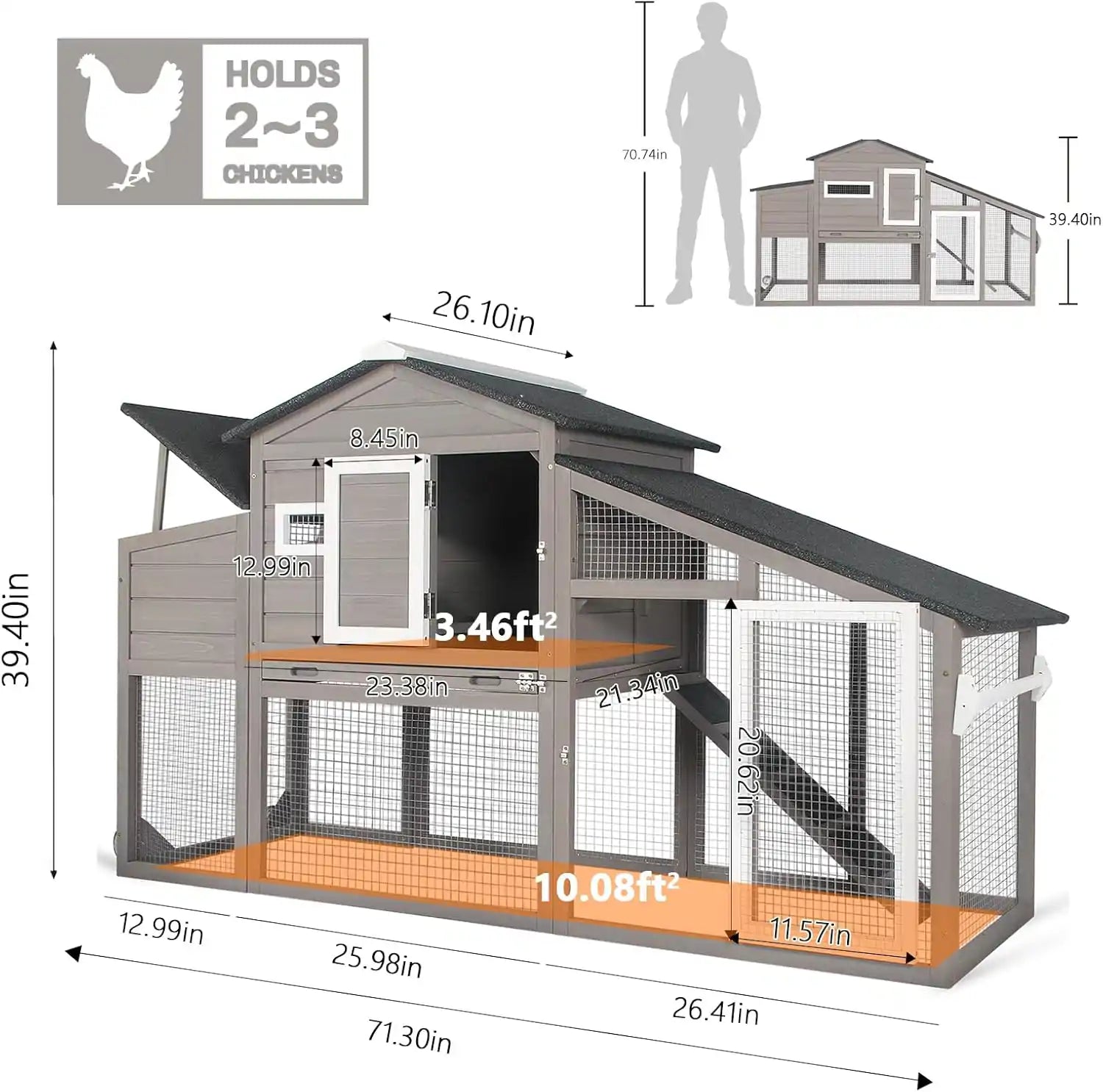Two-story chicken coop for indoor and outdoor poultry keeping