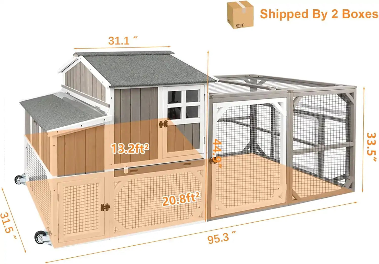 Large wooden hen house with 6 ventilation doors and ramp