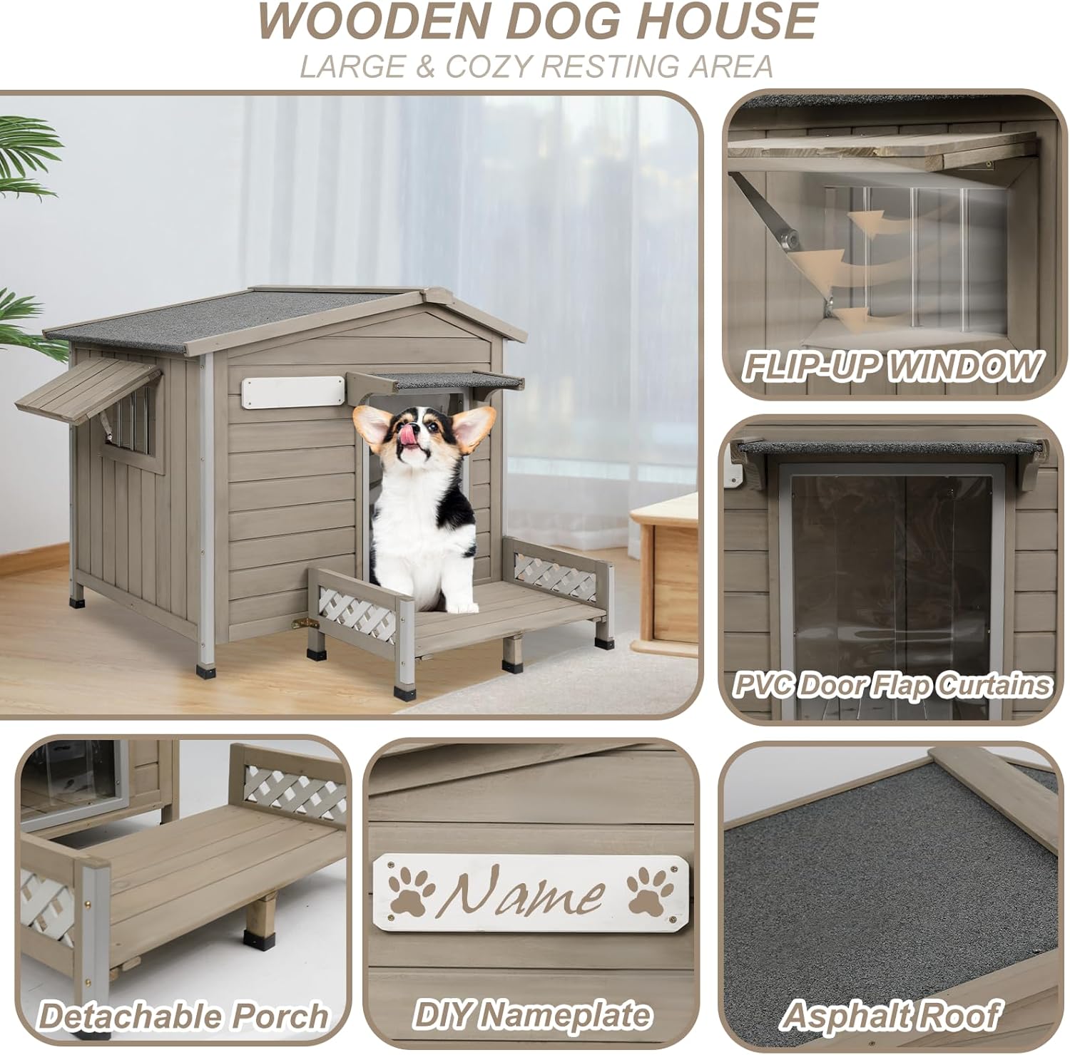 Medium dog kennel with raised porch for outdoor comfort