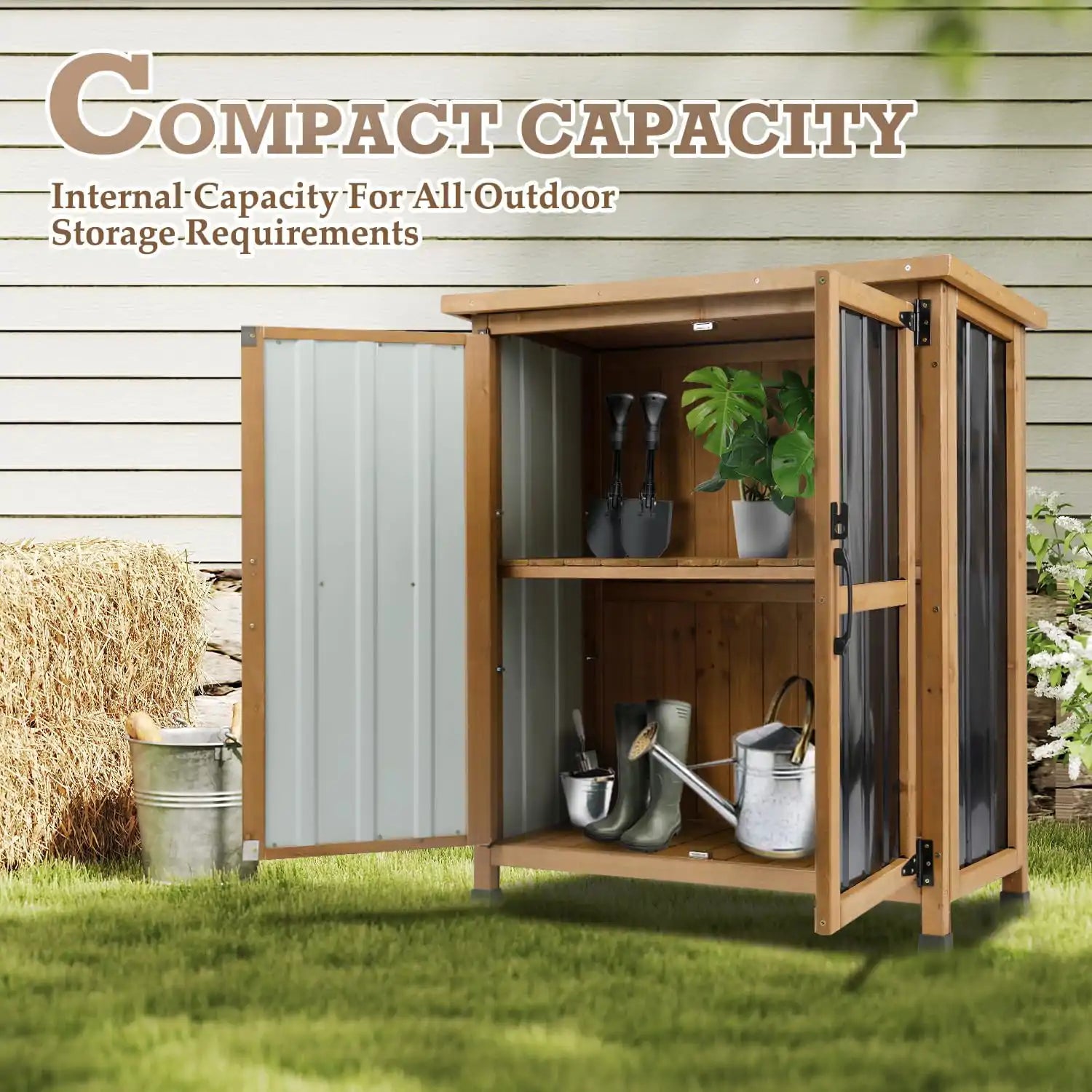 PETSCOSSET 38.8″L Outdoor Storage Shed, Garden Storage Cabinet, Brown