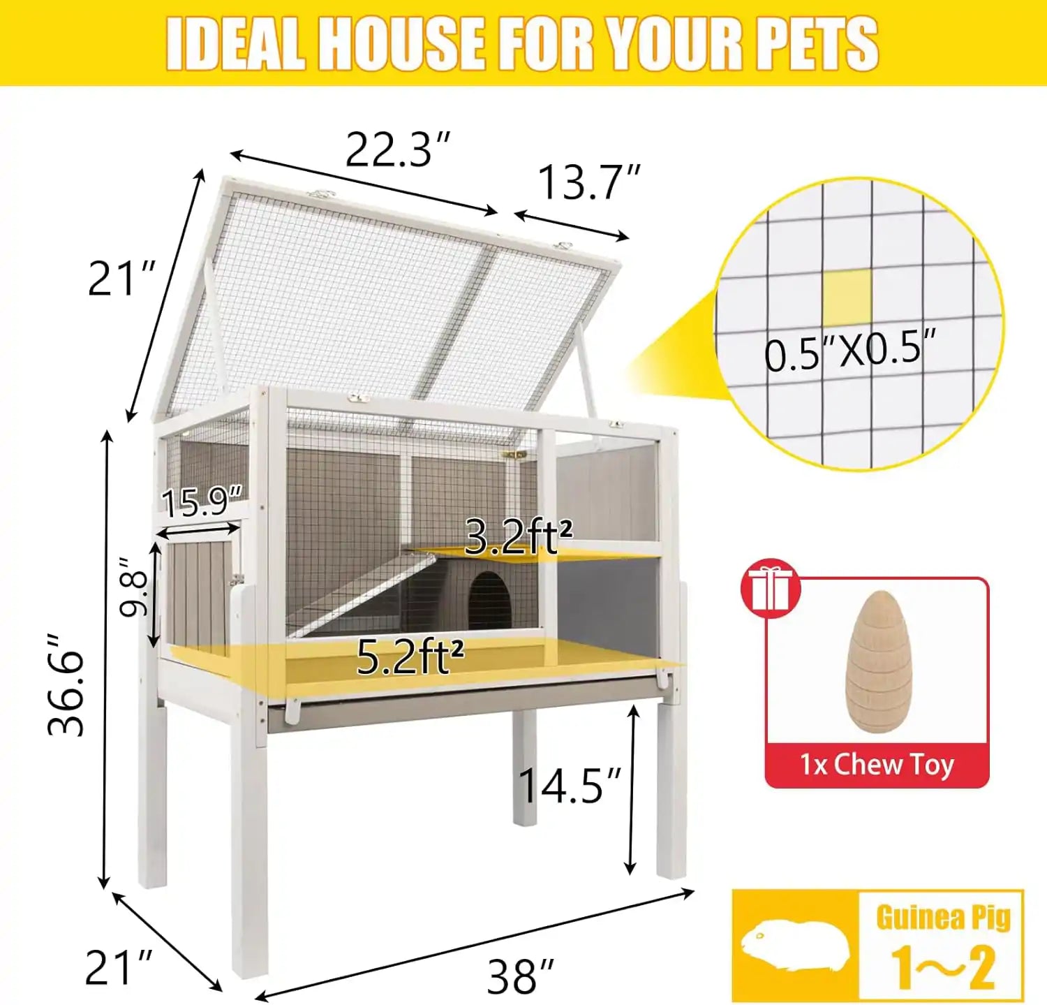 Two-level rabbit hutch for small animals with hideout area