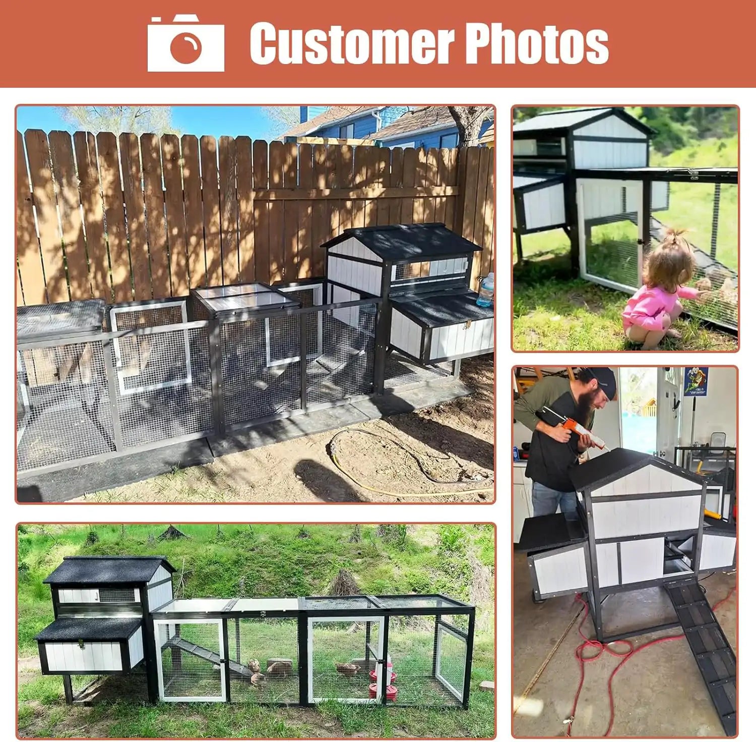 Spacious outdoor hen house for 4 chickens with long run