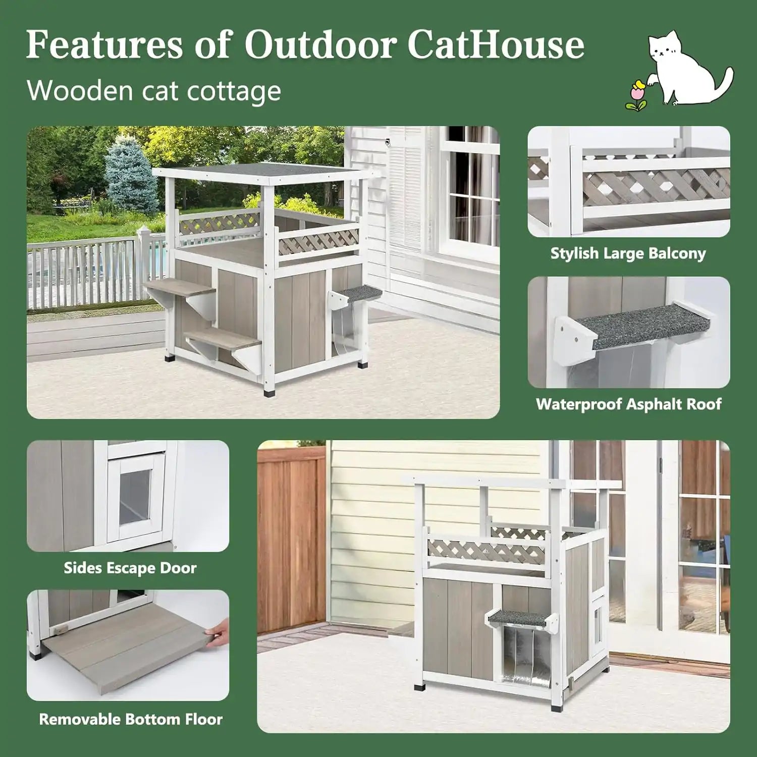 Weatherproof wooden construction with grey finish
