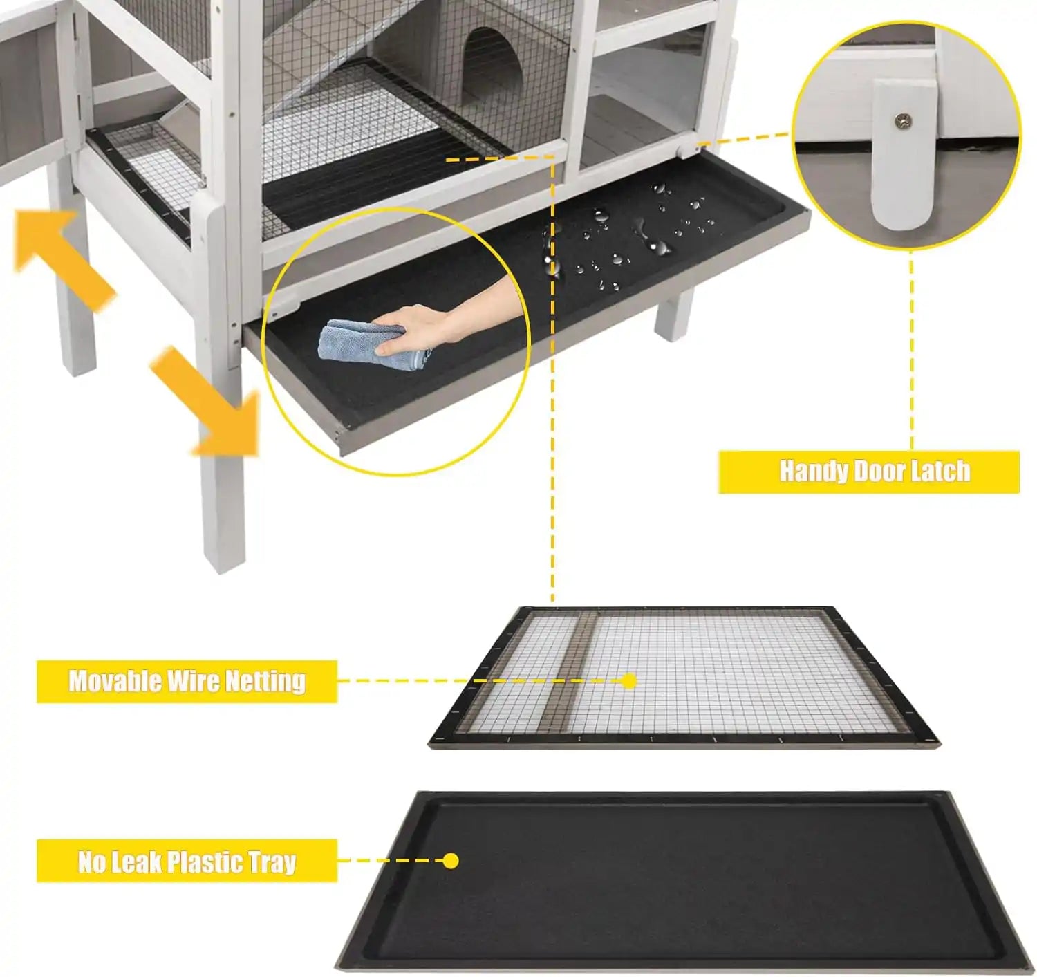 Indoor small pet cage featuring mesh panels and pull-out tray