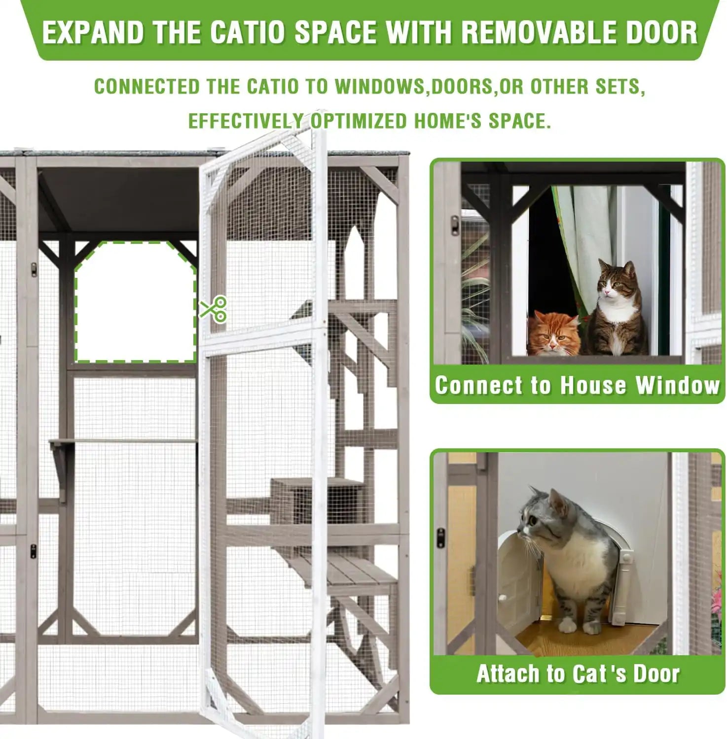 PETSCOSSET 71″ Catio Outdoor Cat Enclosure Large Wooden Cat House with 5 Platforms for Multiple Cats,Wood