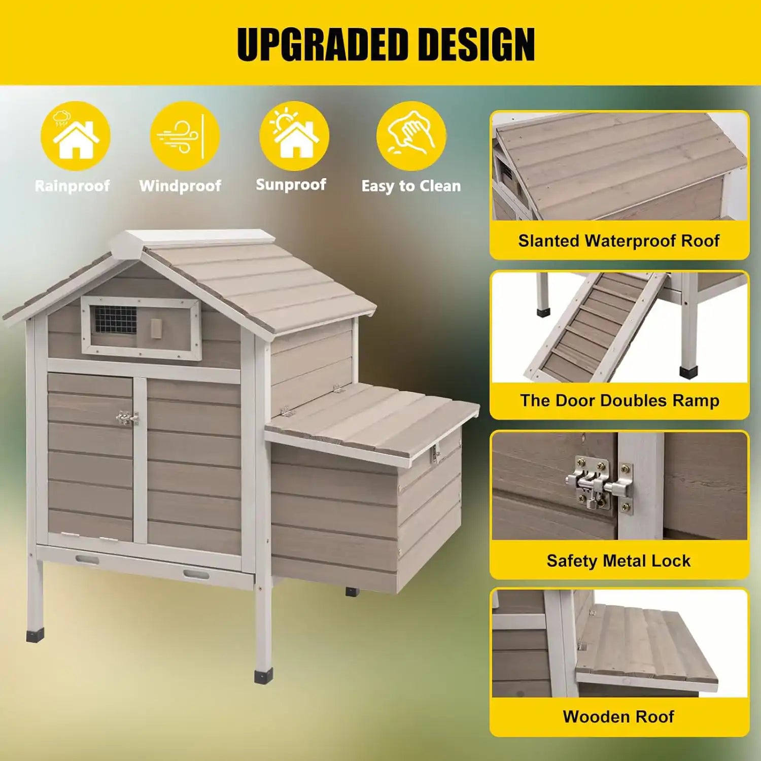 Compact hen house with pull-out tray and elevated design