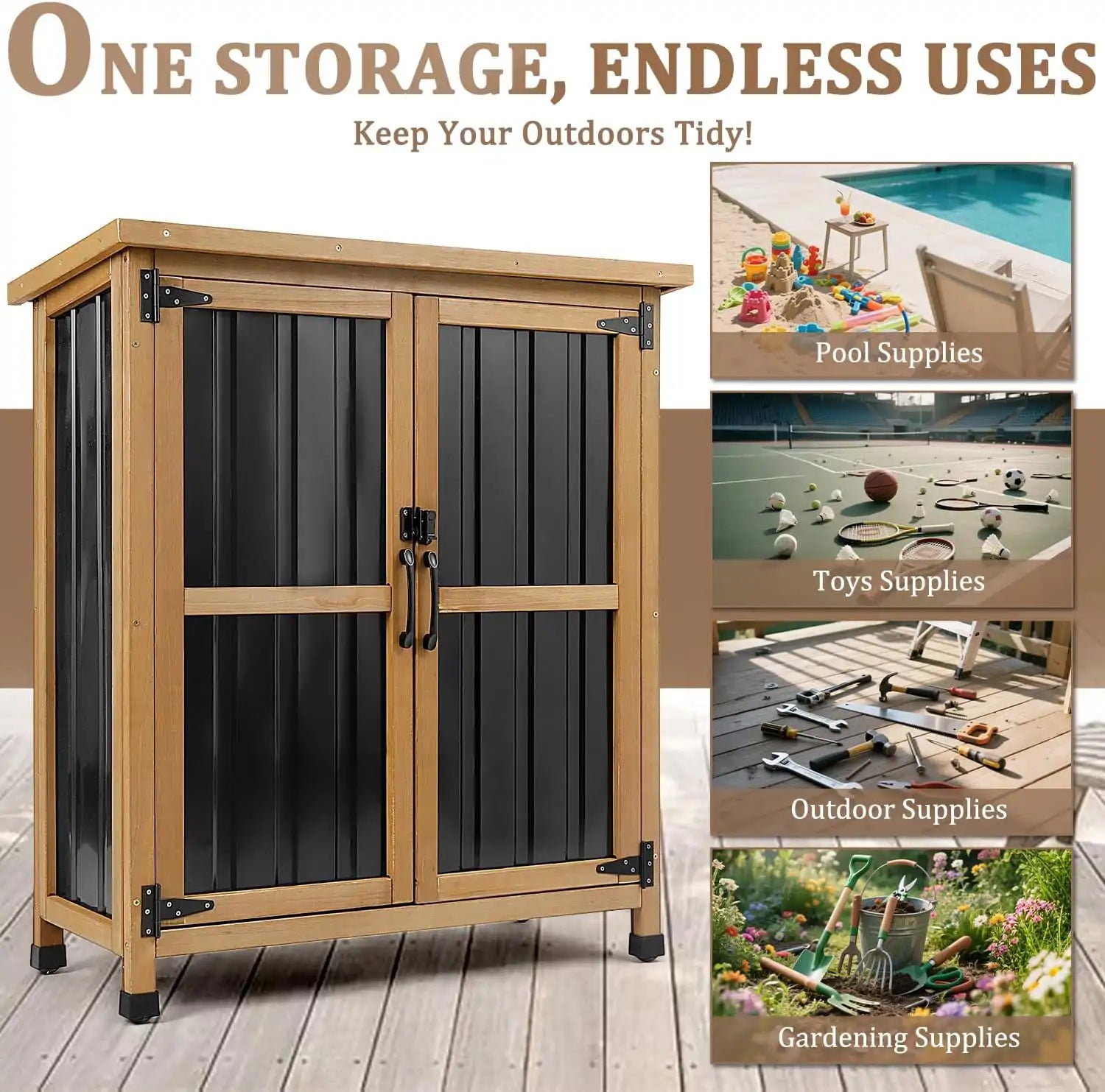 PETSCOSSET 38.8″L Outdoor Storage Shed, Garden Storage Cabinet, Brown