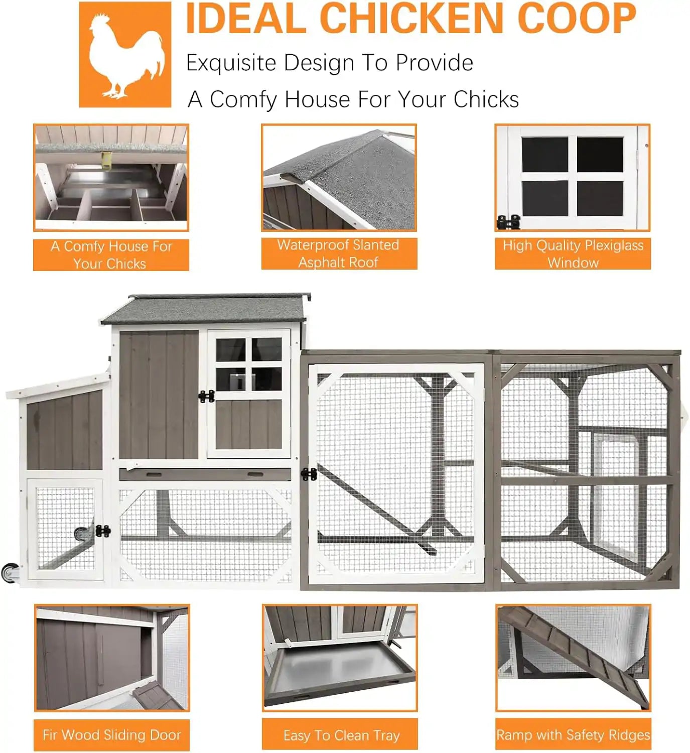 Side view of PET24 chicken coop showing extended run area