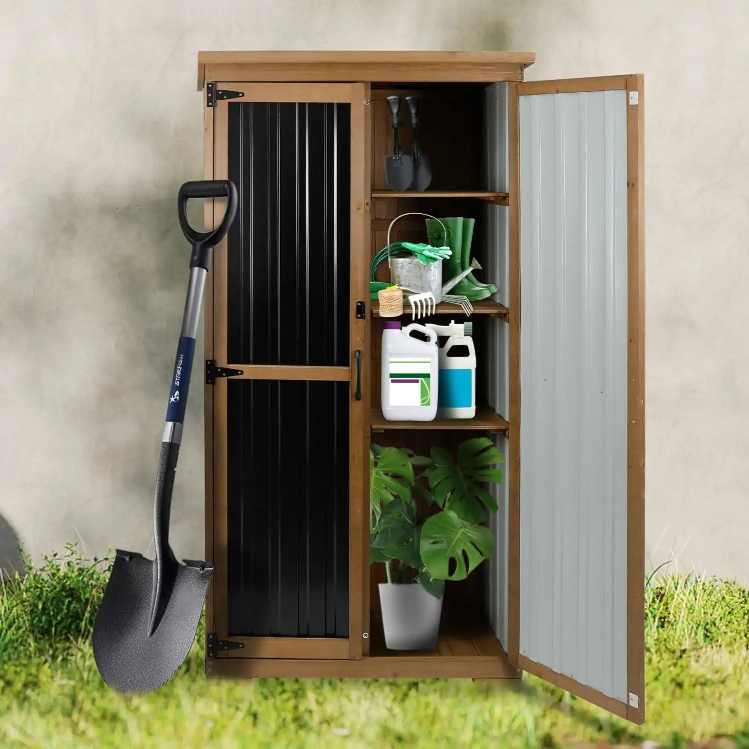 PETSCOSSET 17″L Outdoor Storage Shed, Storage Cabinet, Brown