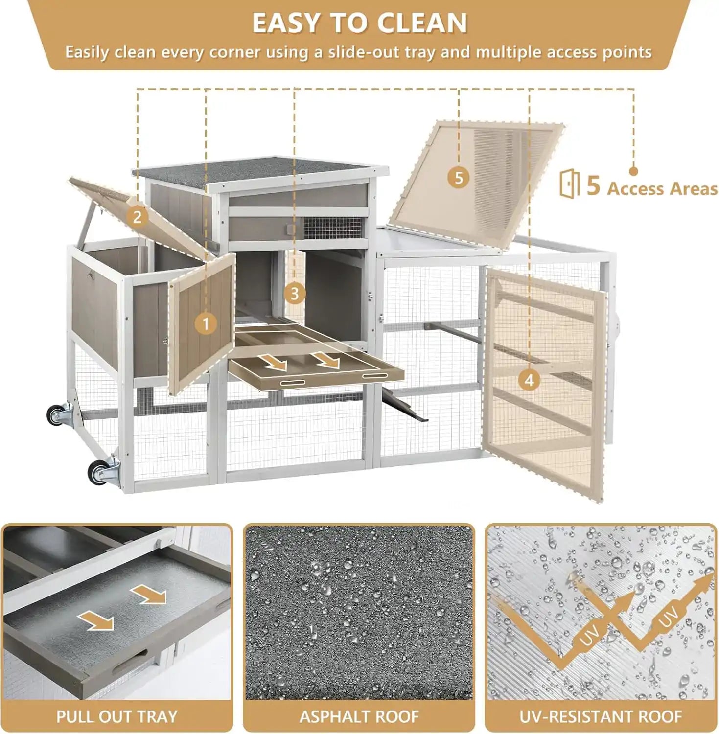 Side view of PET23 poultry cage with ramp and mesh fencing