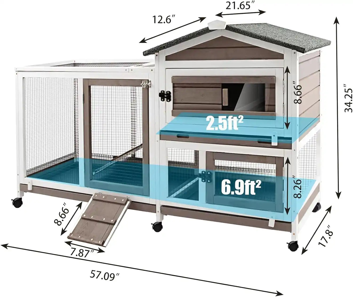 Side view of RAB14 rabbit cage showing ventilation windows
