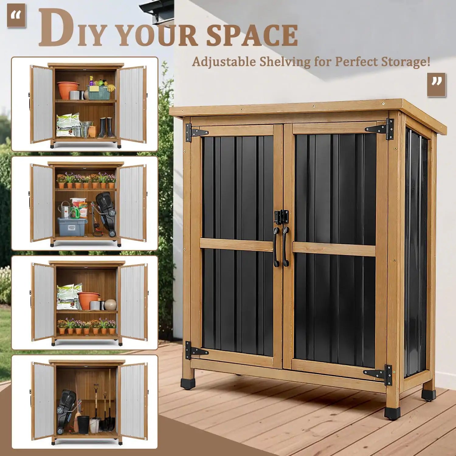PETSCOSSET 38.8″L Outdoor Storage Shed, Garden Storage Cabinet, Brown