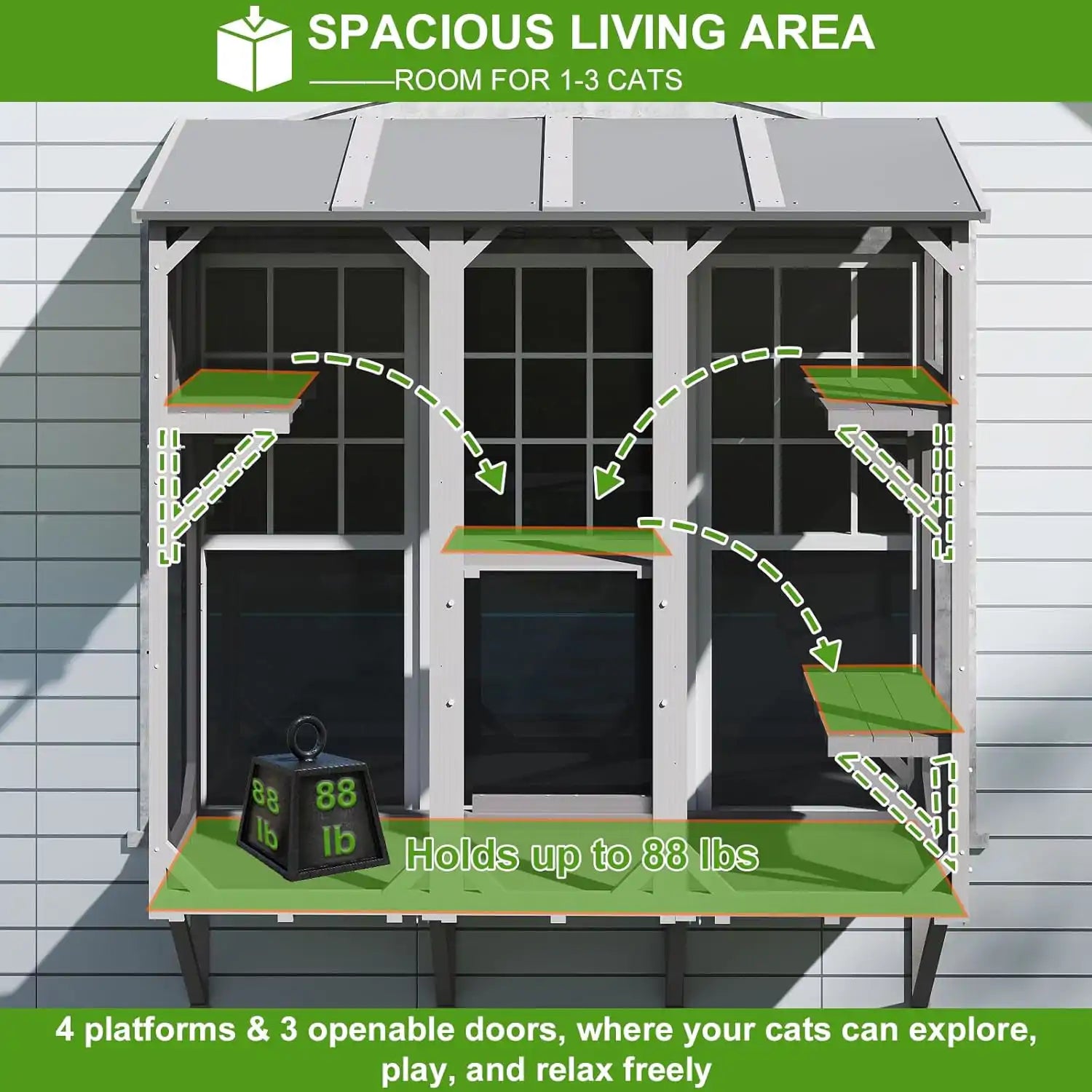 Side view of PET08 catio showing spacious layout for cats