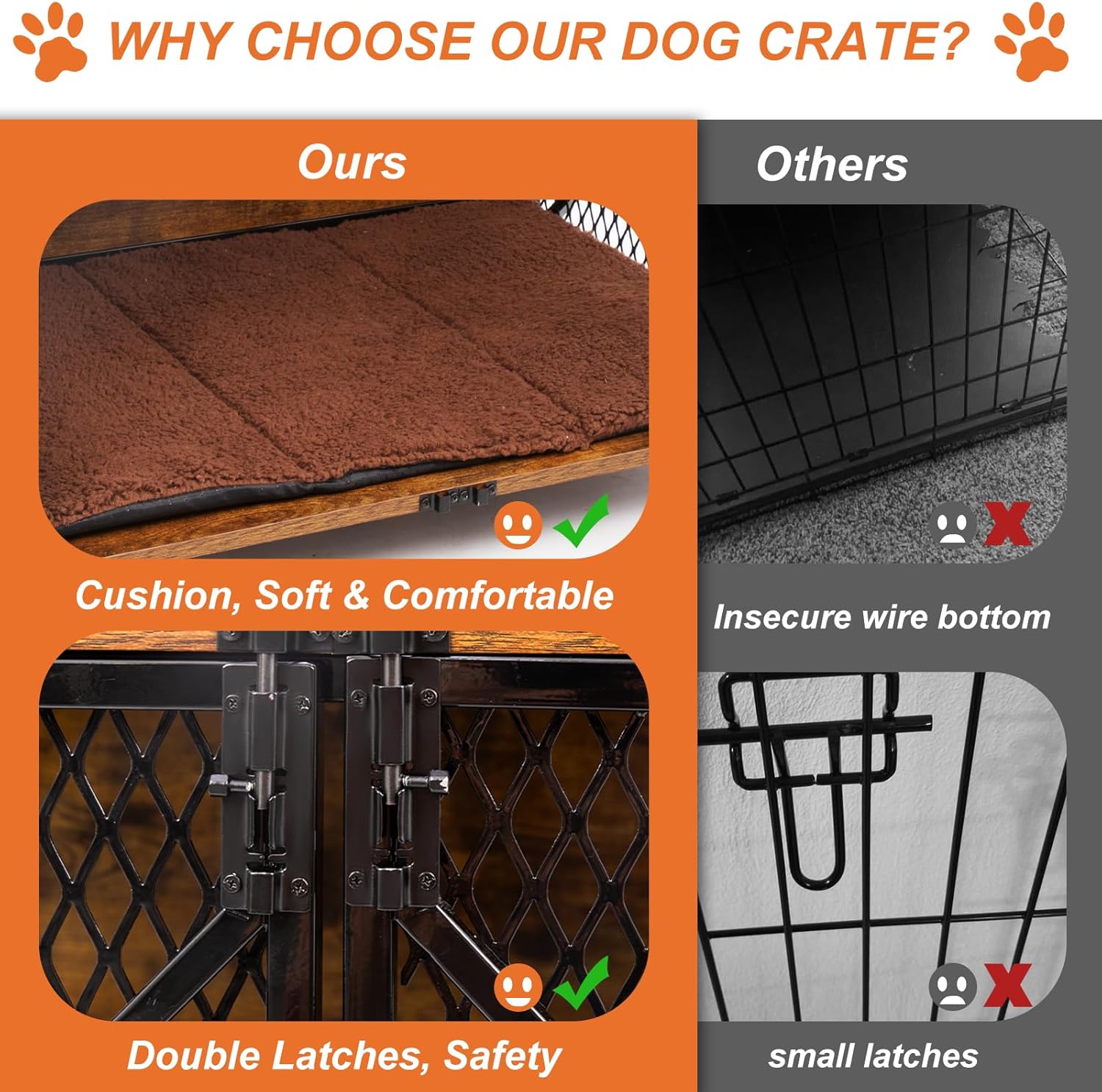 Side view of wooden pet crate with locking door and casters
