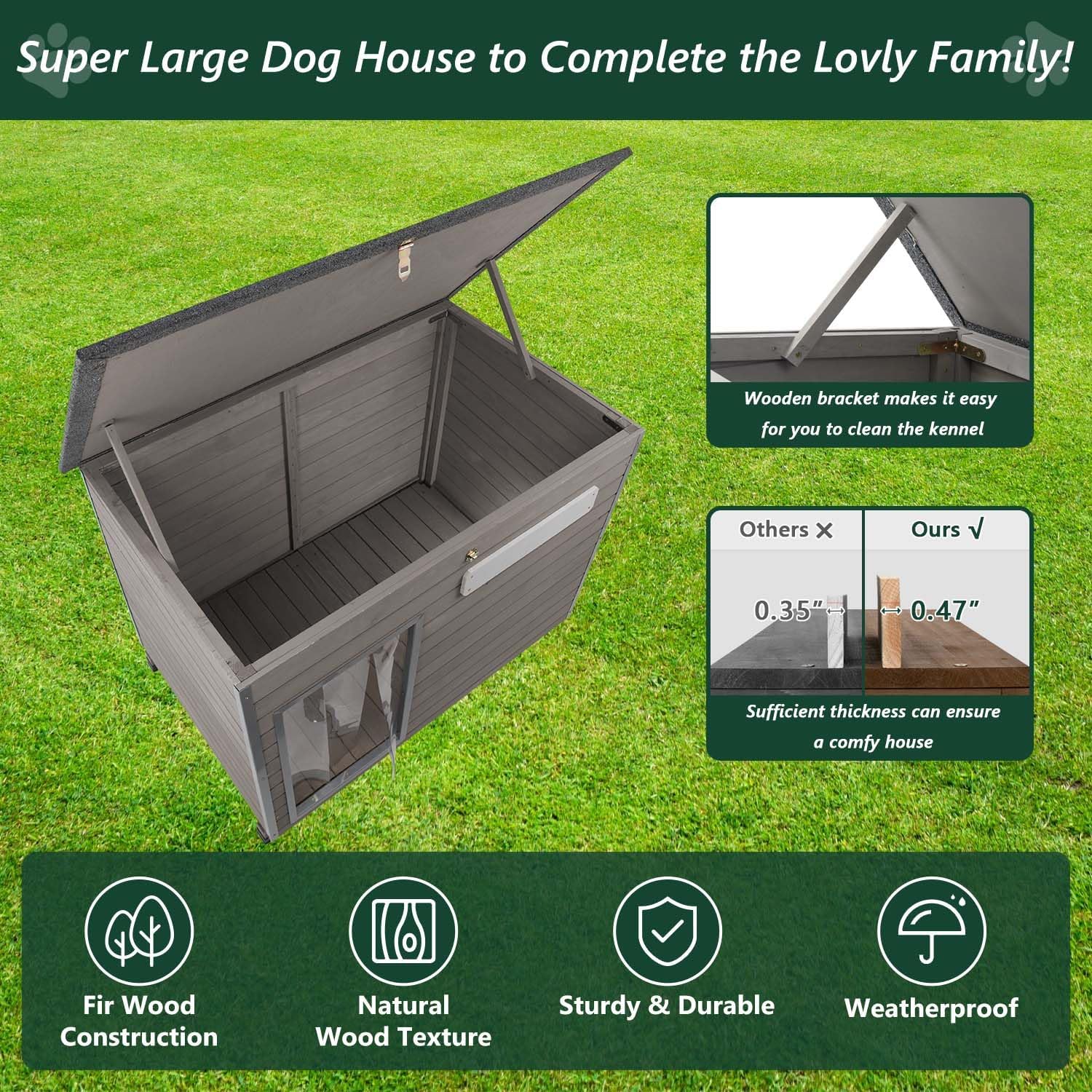 Raised wooden dog kennel with anti-chew iron frame protection