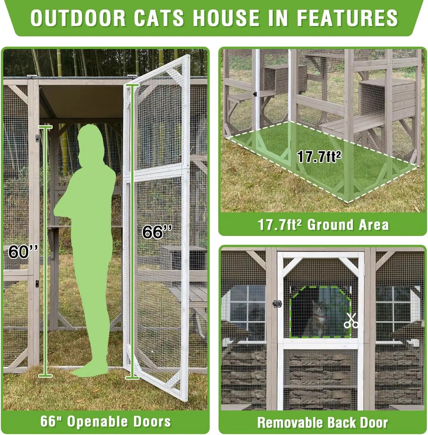 PETSCOSSET 71″ Catio Outdoor Cat Enclosure Large Wooden Cat House with 5 Platforms for Multiple Cats,Wood
