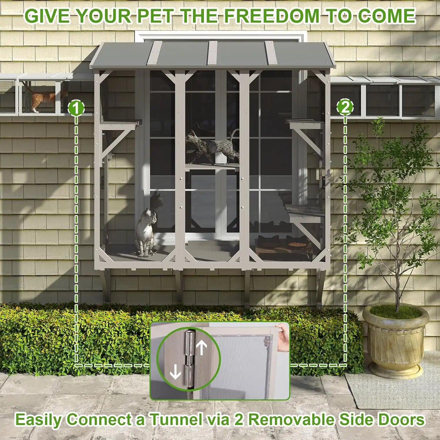 Cats lounging inside PET08 window-mounted outdoor cat box