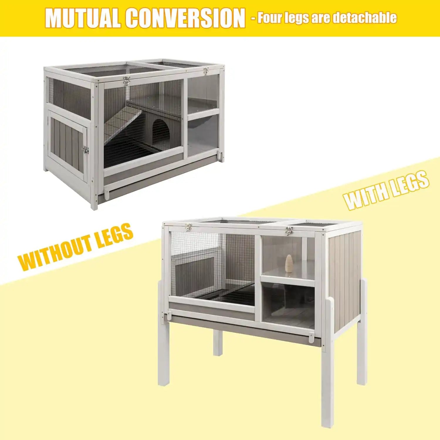 Side view of PET37 hutch showing enclosed hideout section