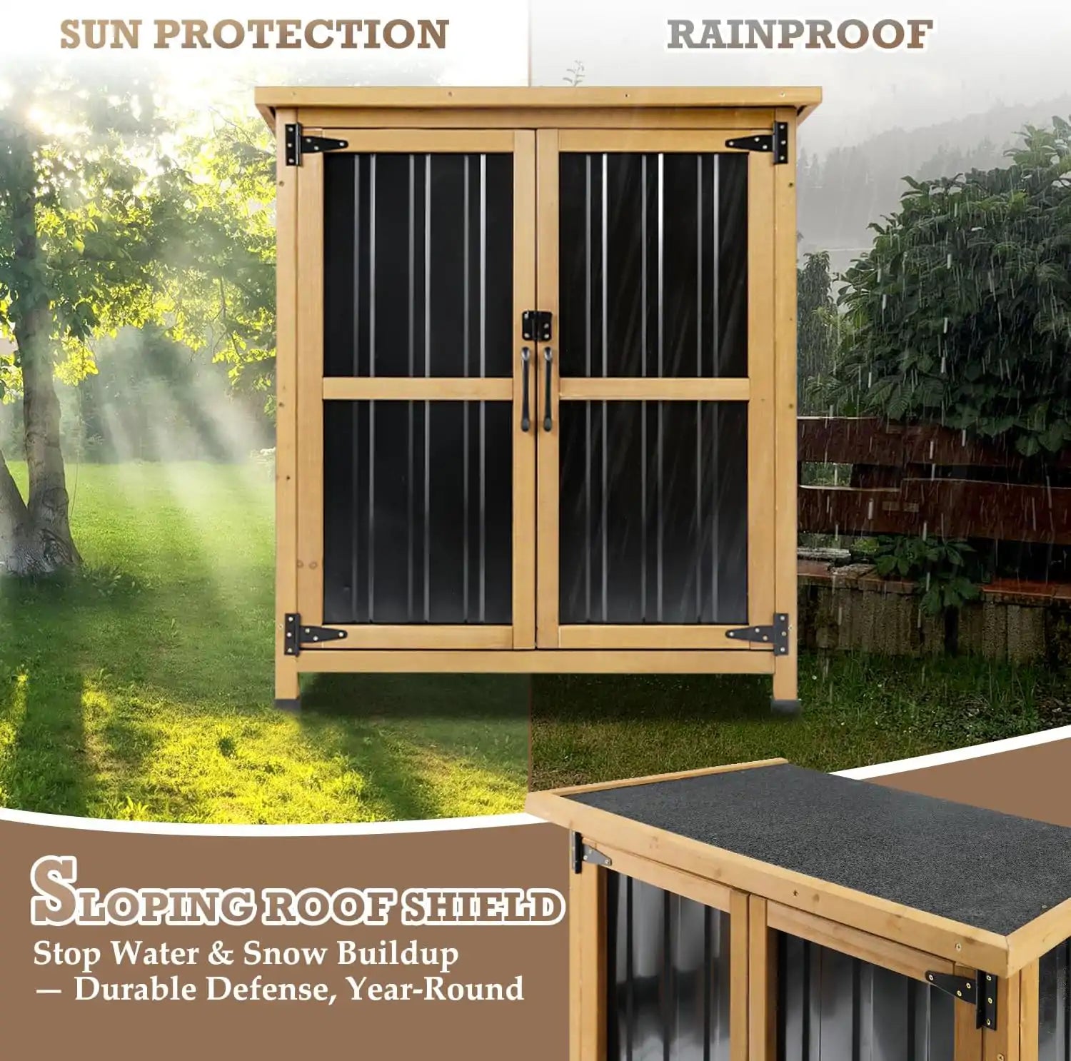 PETSCOSSET 38.8″L Outdoor Storage Shed, Garden Storage Cabinet, Brown