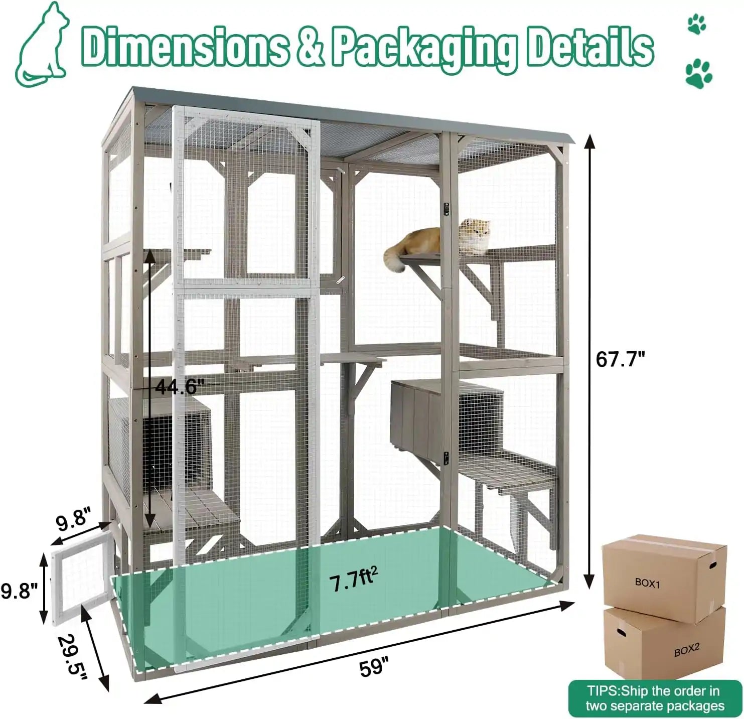 Large catio with multiple levels and enclosed structure