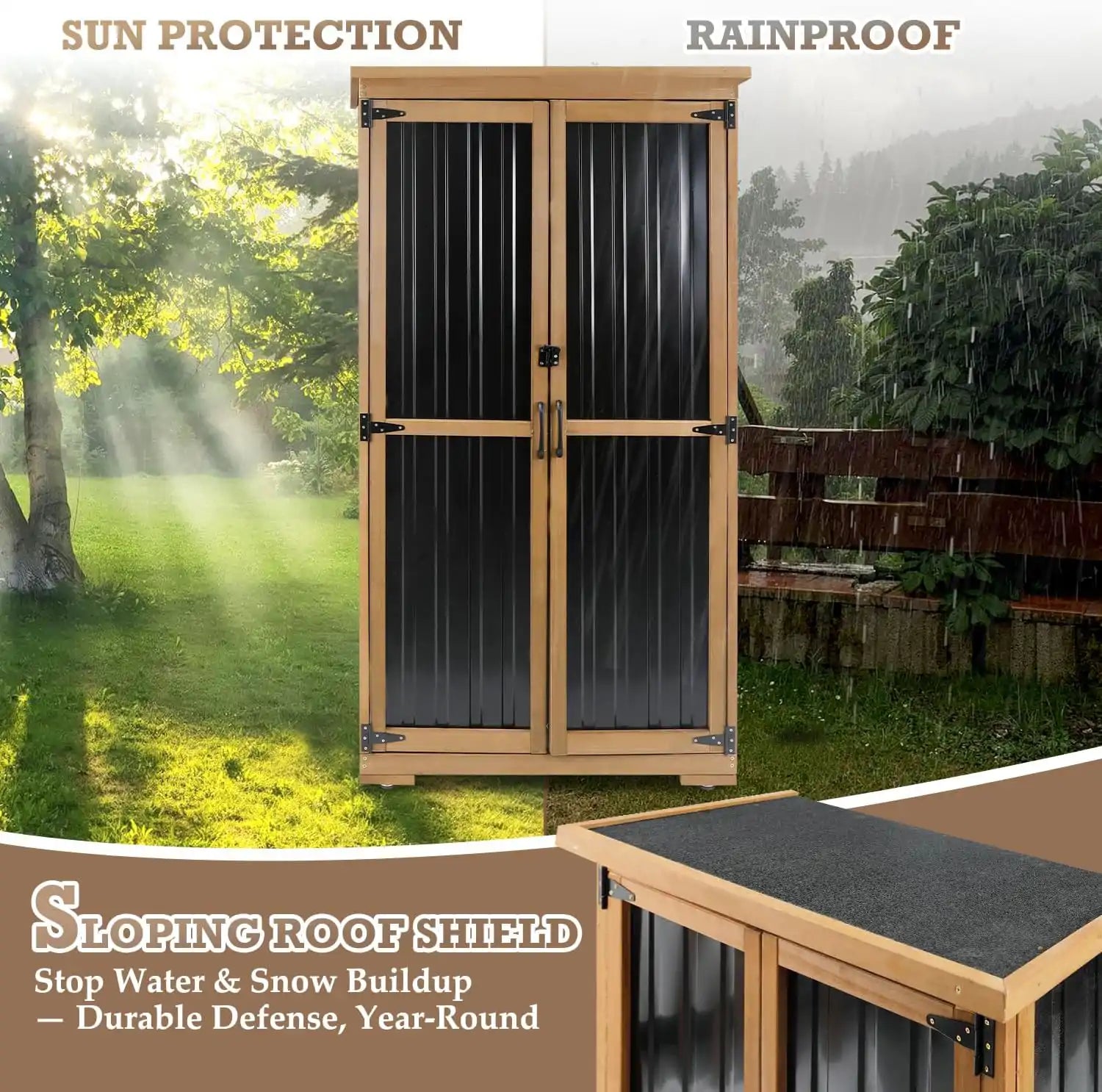 PETSCOSSET 17″L Outdoor Storage Shed, Storage Cabinet, Brown