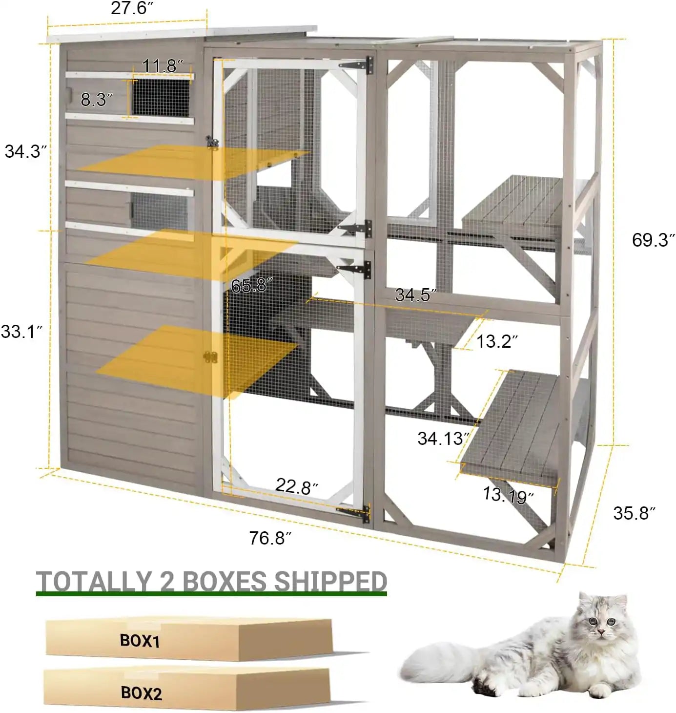 Spacious gray catio with secure wire mesh for predator protection