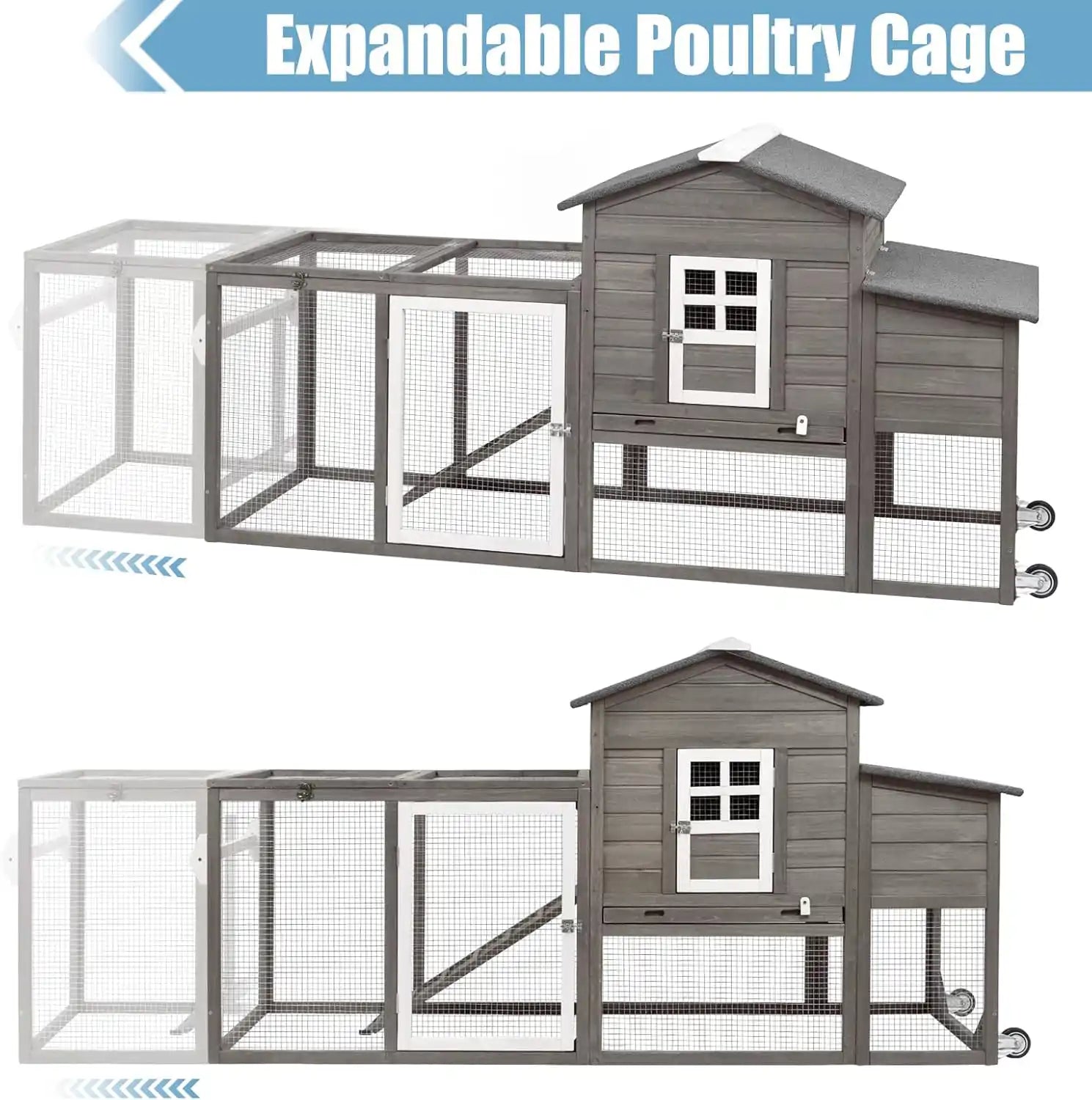 PETSCOSSET 78.7″Chicken Coop with Run Large Wooden Chicken House with Wheels,Combinable,Gray
