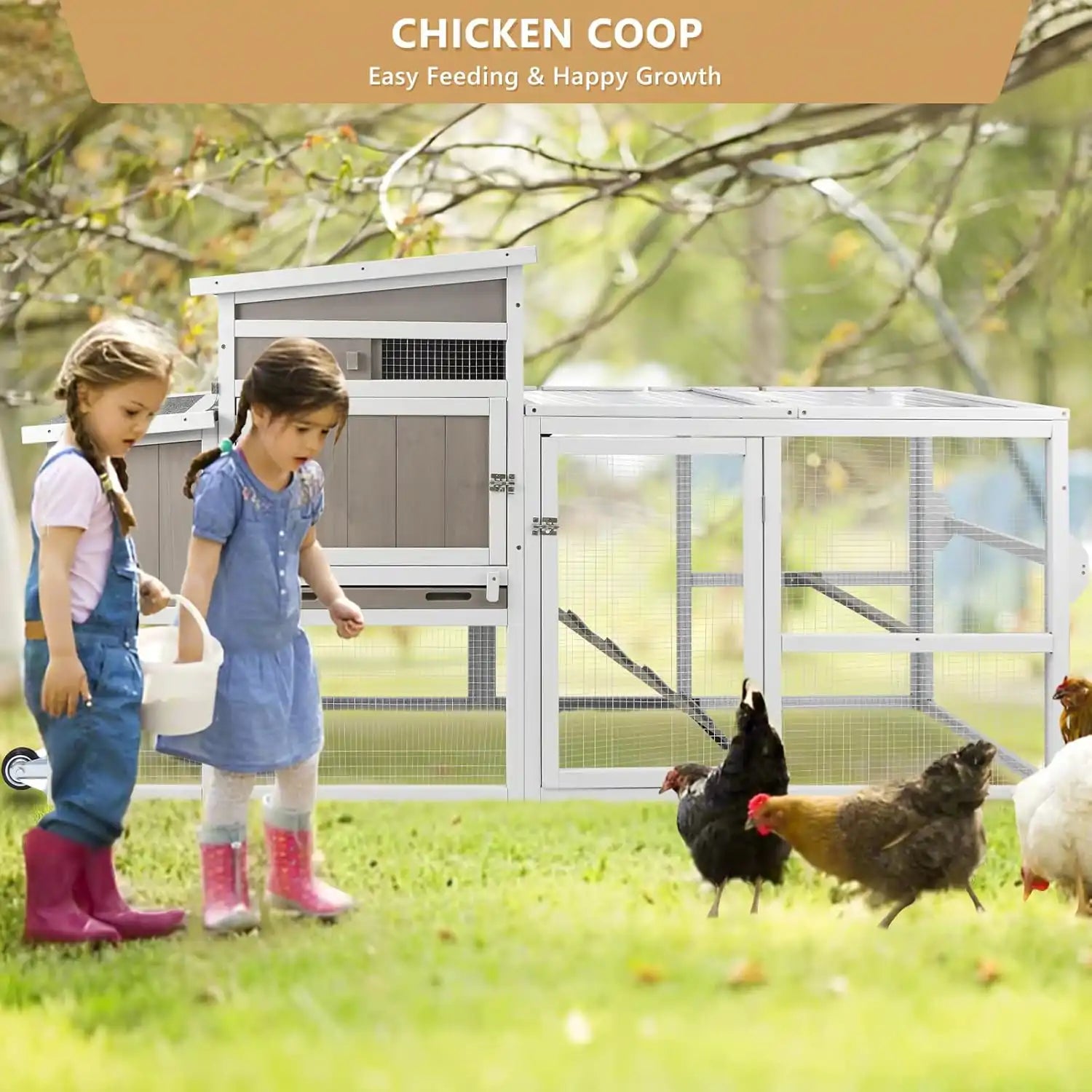 Raised chicken house with secure wire enclosure