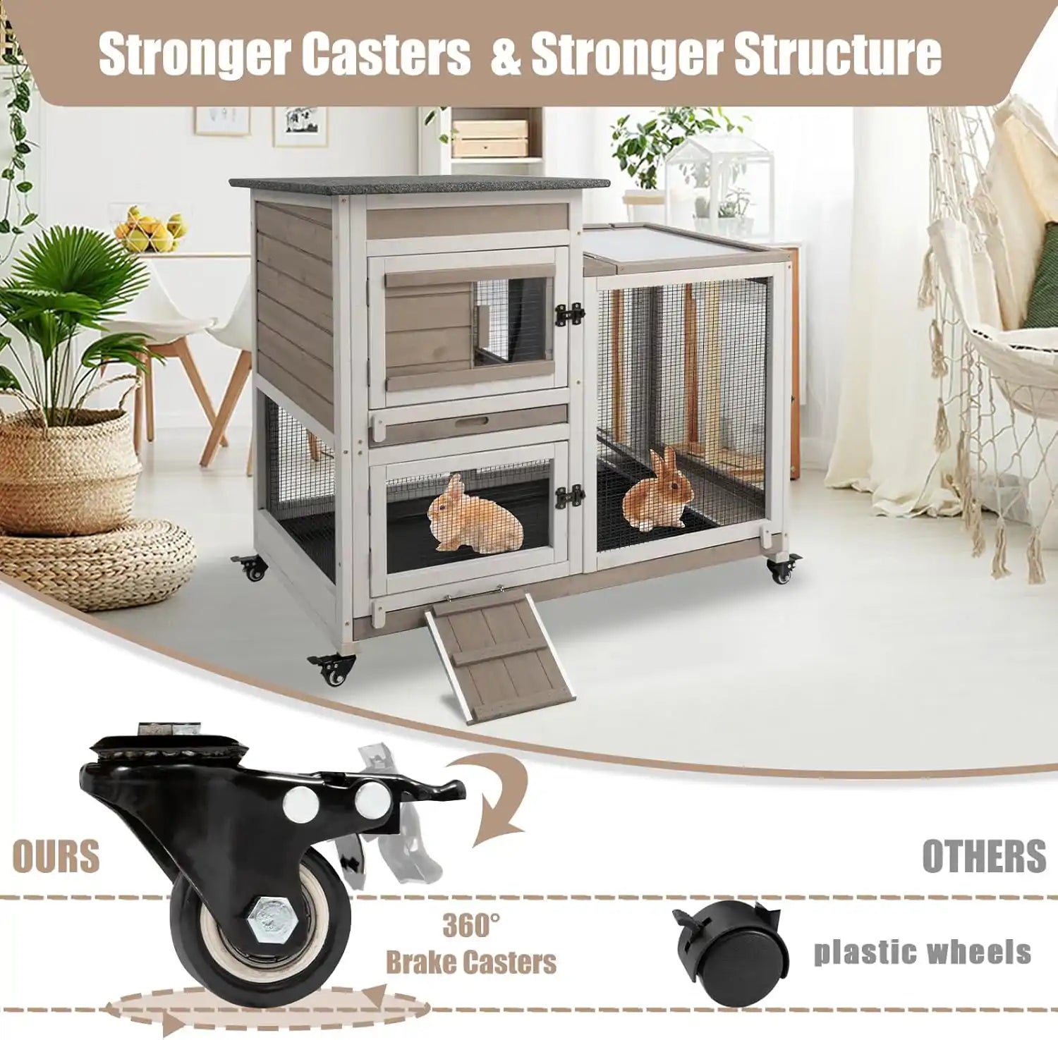 Rabbit hutch with run for small to medium-sized animals