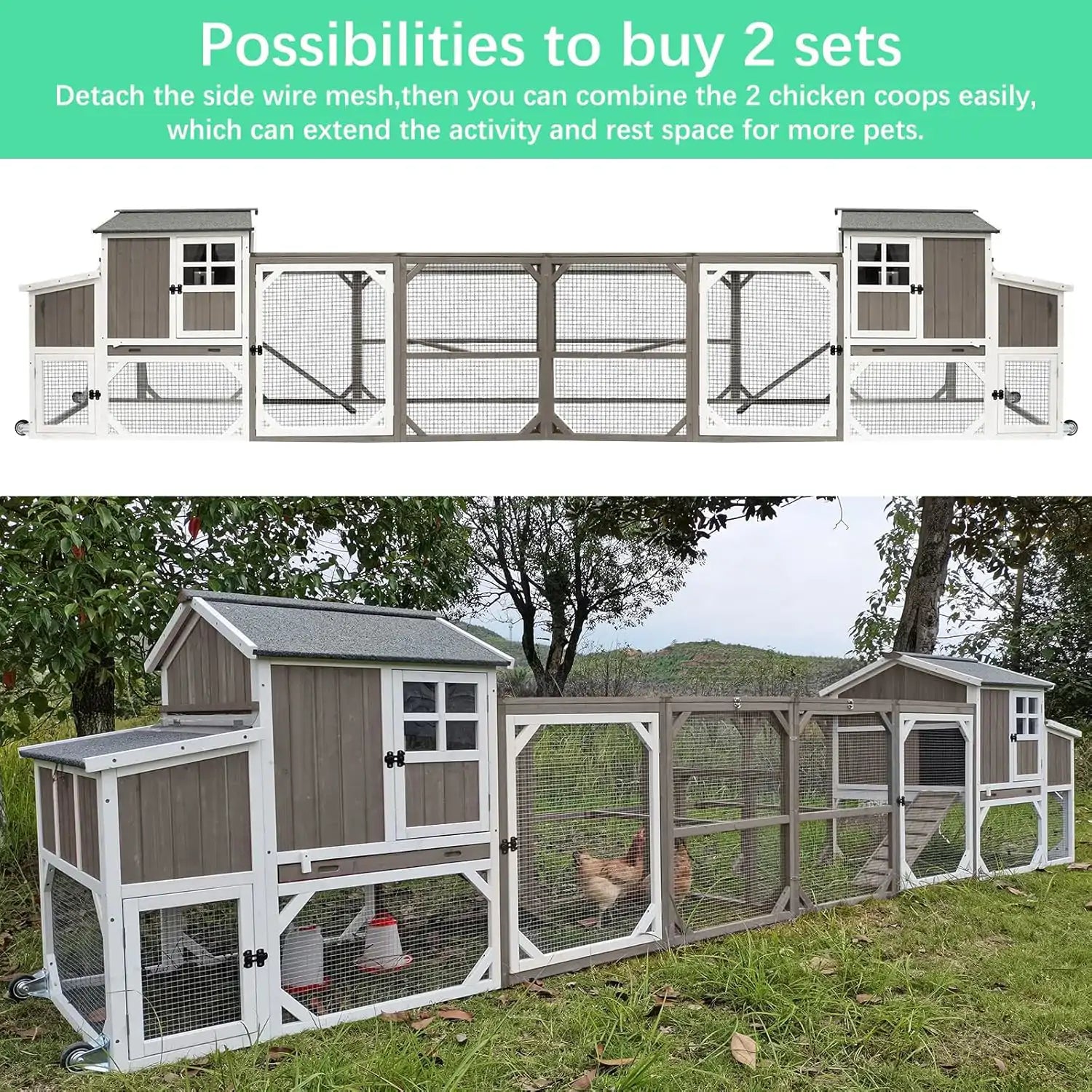 Mobile chicken coop with built-in wheels for easy movement