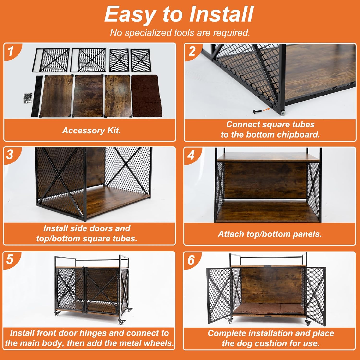 Multi-purpose dog crate with solid wood top surface