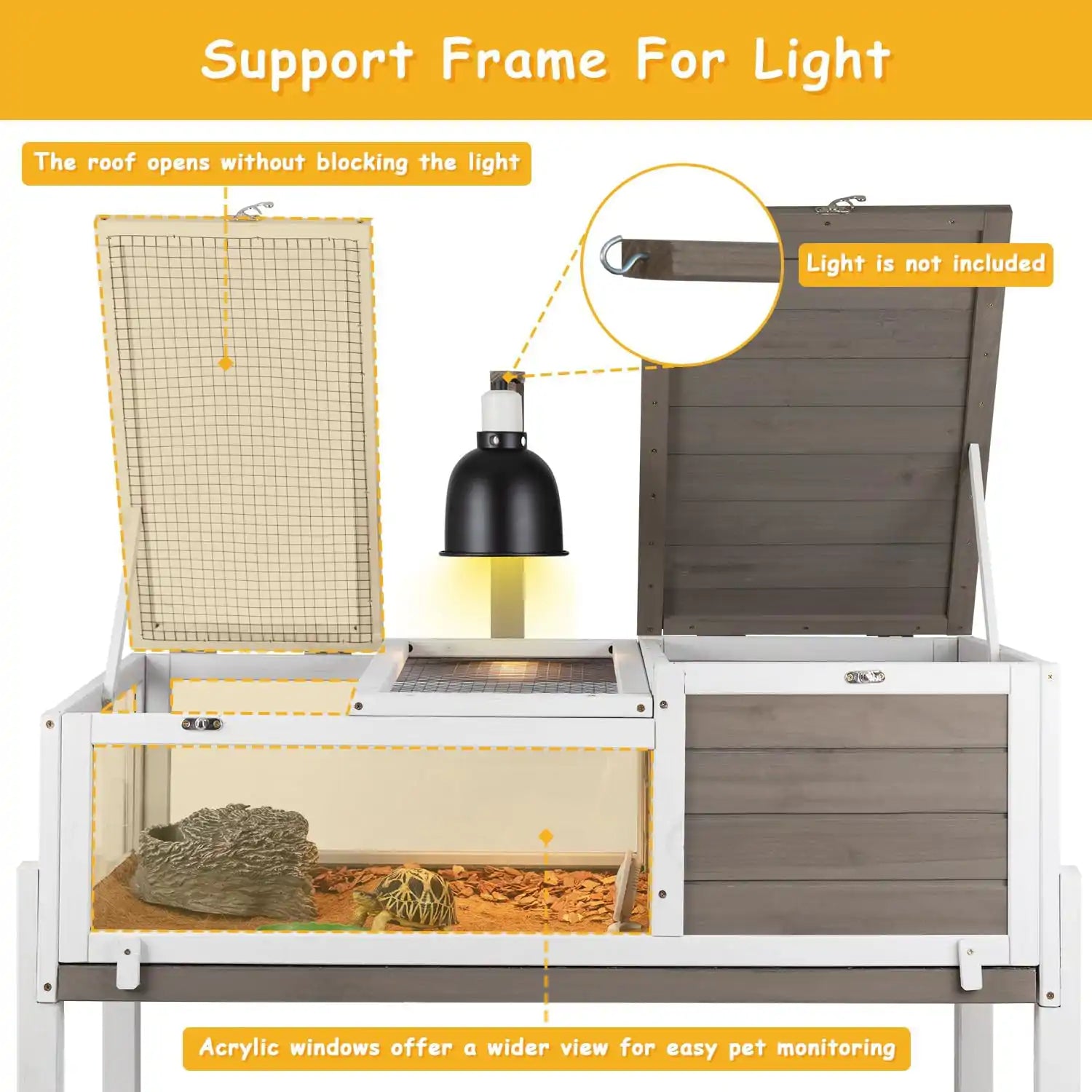 Open-top tortoise pen with removable mesh cover