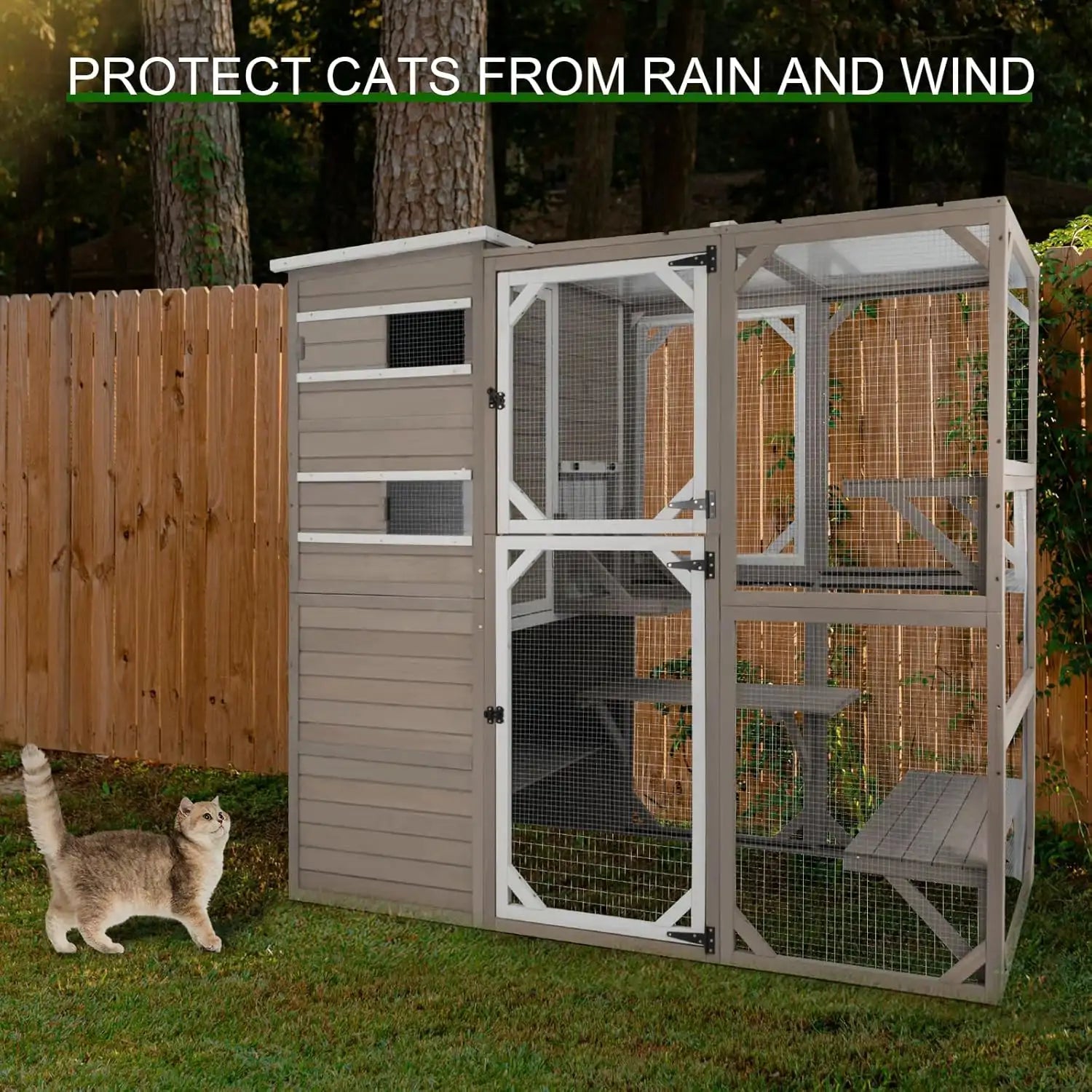 CAT17 cat enclosure set in backyard garden environment